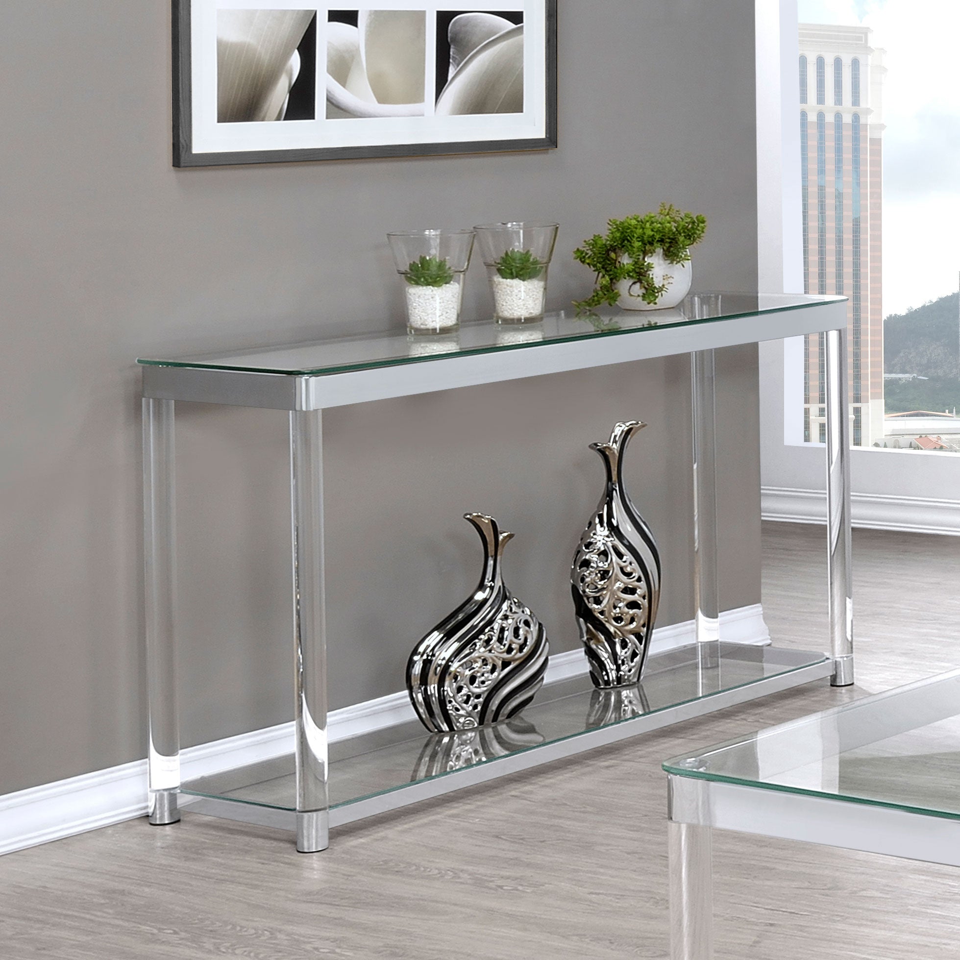 Anne Sofa Table with Lower Shelf Chrome and Clear