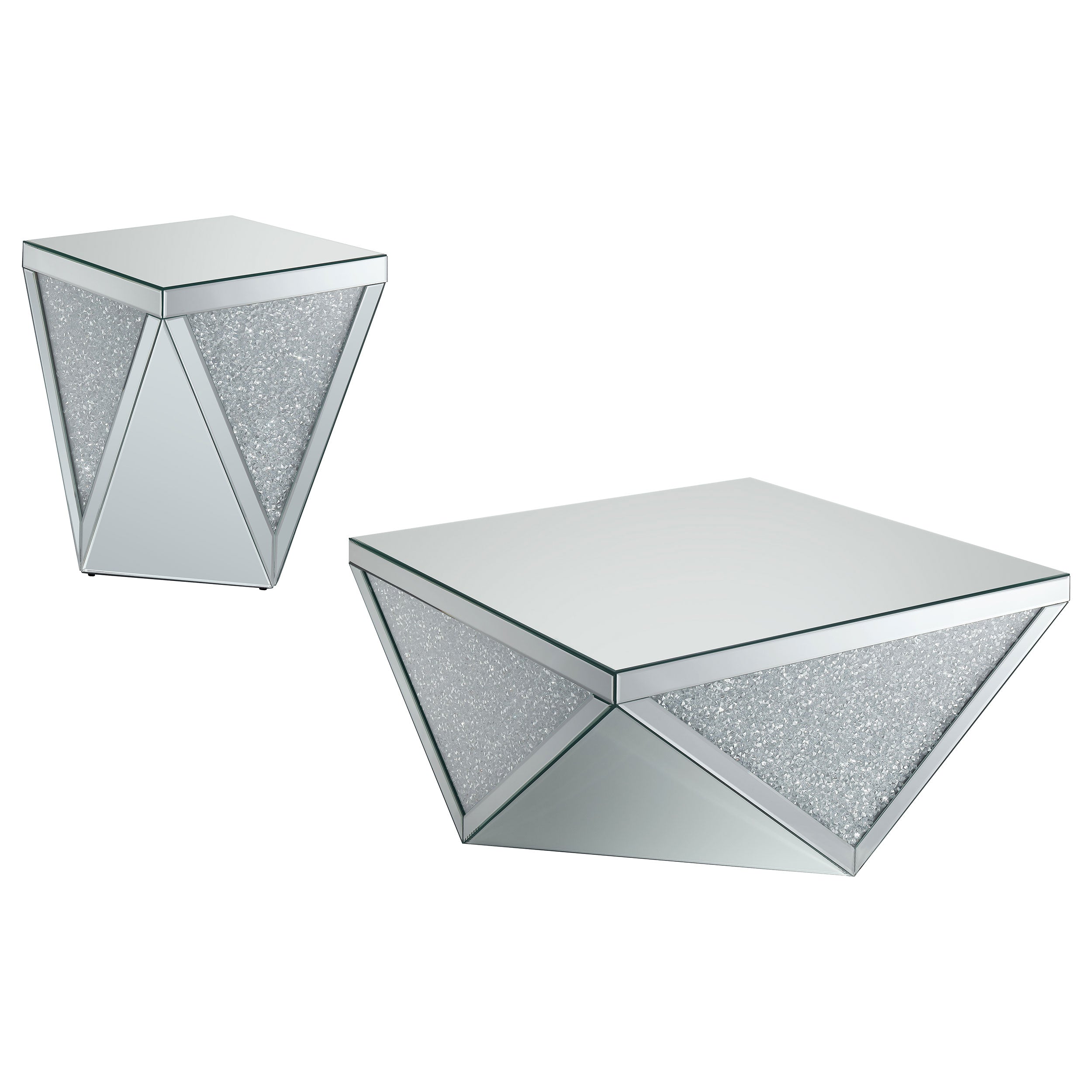 Amore Mirrored Coffee and End Table Set Silver