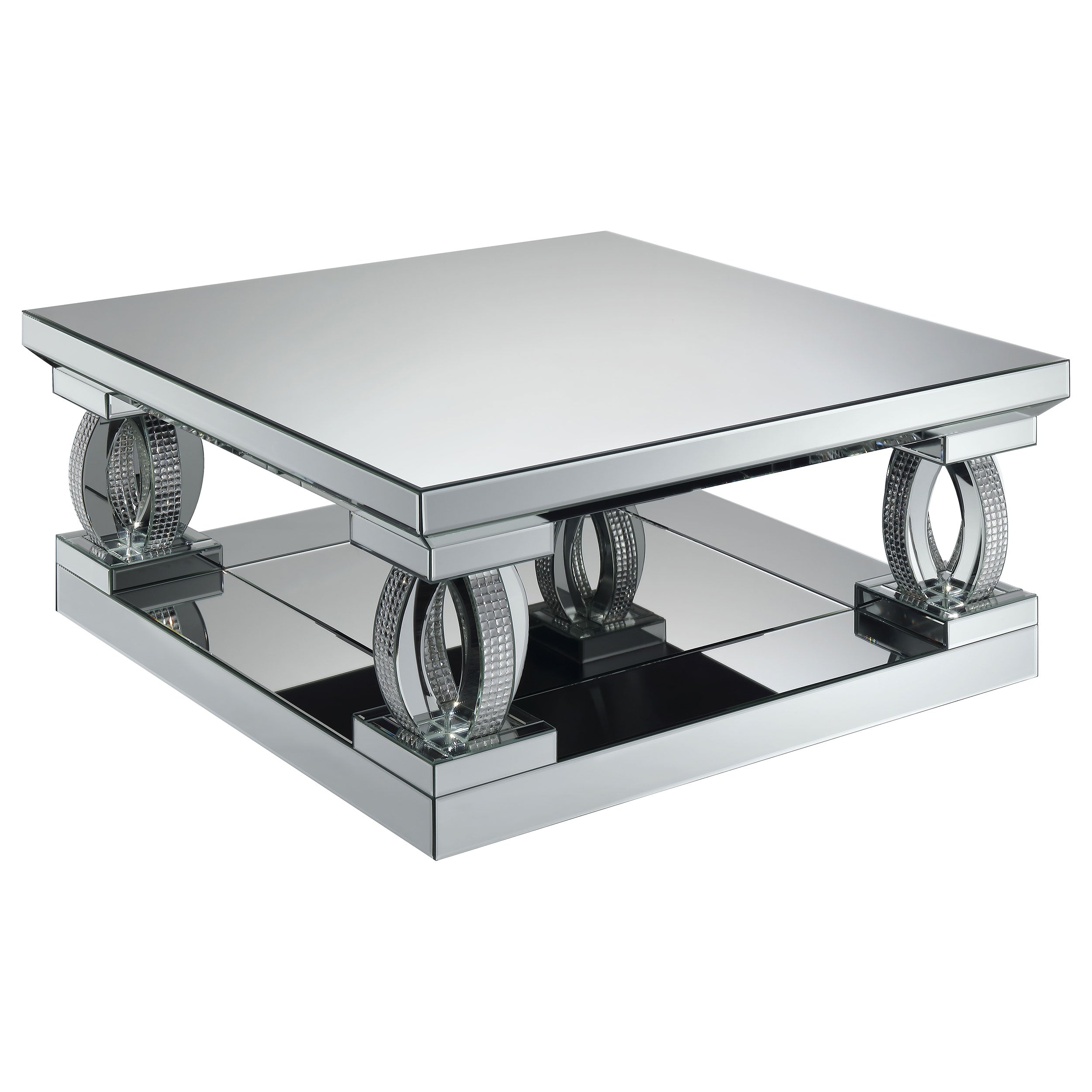 Amalia  Mirrored Coffee and End Table Set Silver