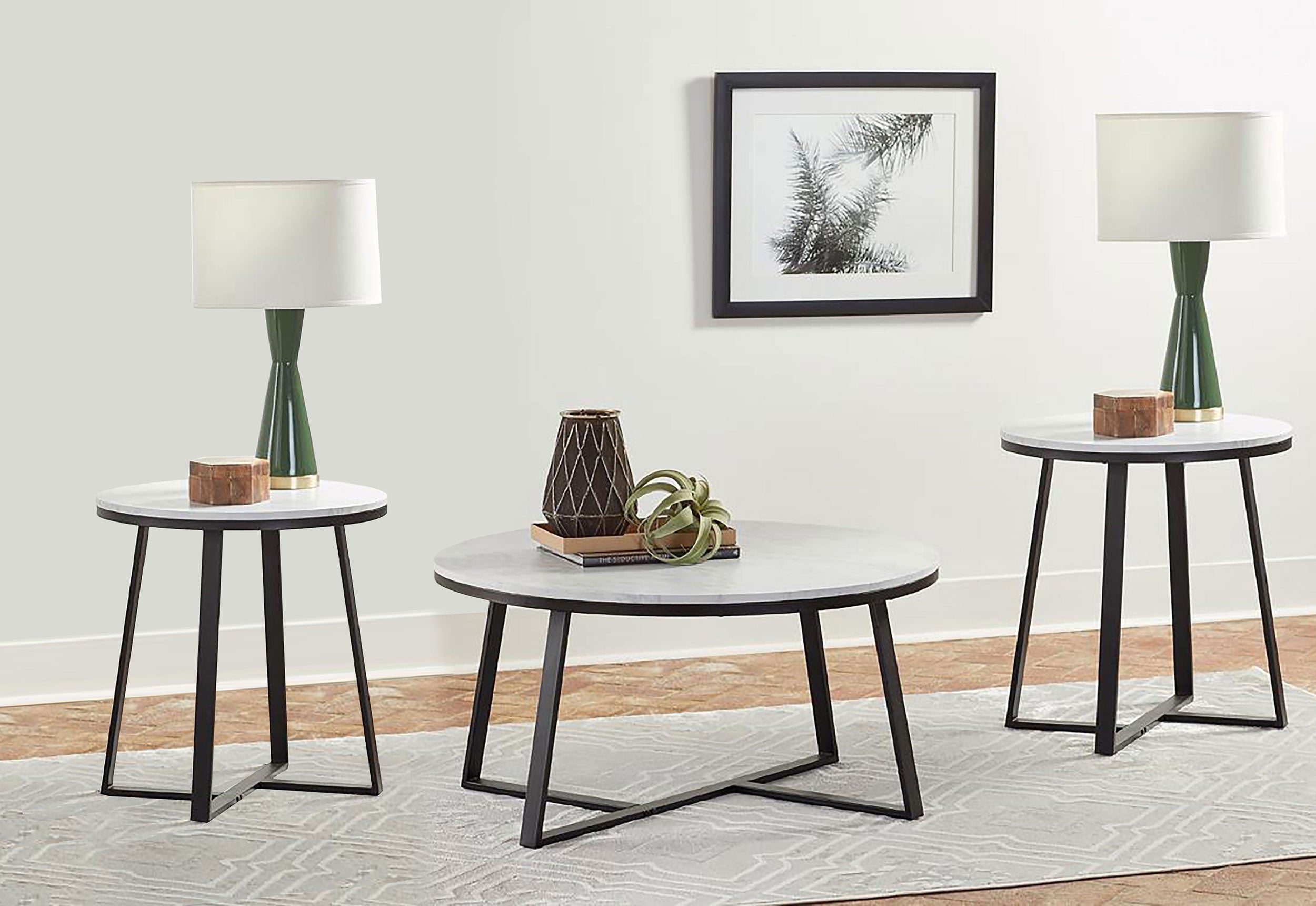 Hugo Coffee and End Table Set White Faux Marble