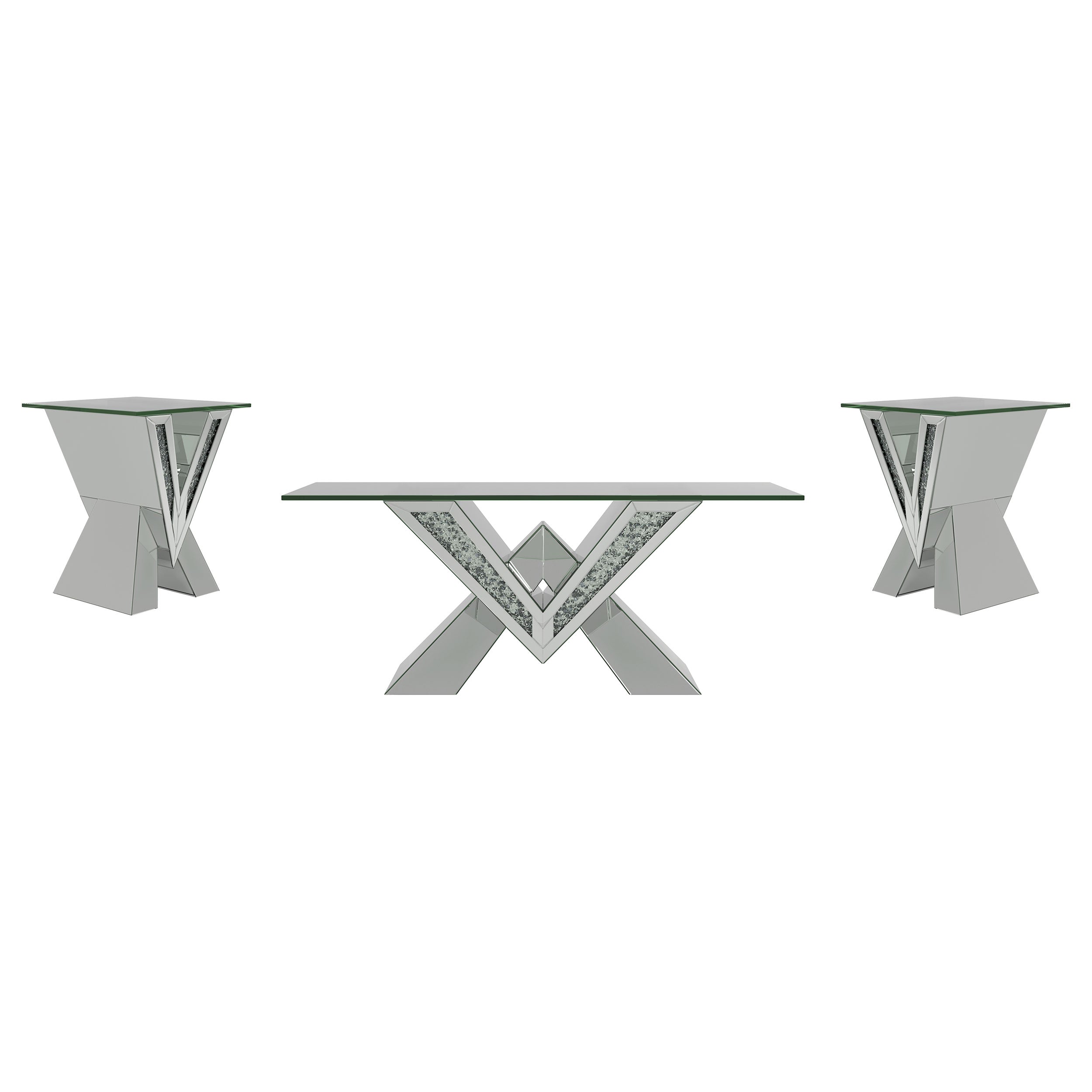 Taffeta Mirrored Coffee and End Table Set Silver