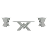 Taffeta Mirrored Coffee and End Table Set Silver