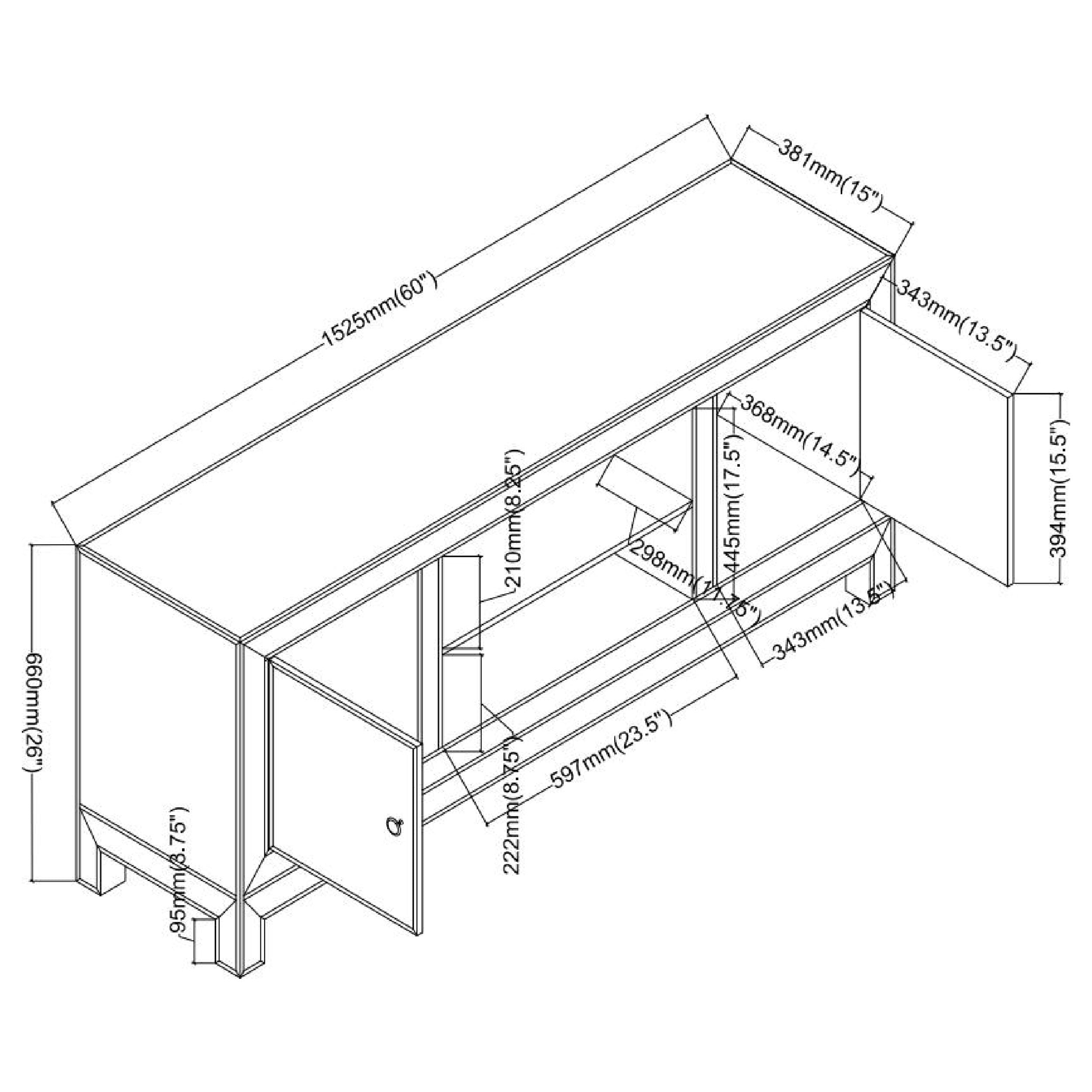 Natalia 2-door 60" TV Stand Black Titanium and Silver