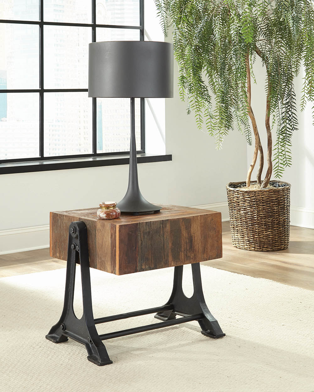 Apperson Rectangular Trestle End Table Recycled Wood