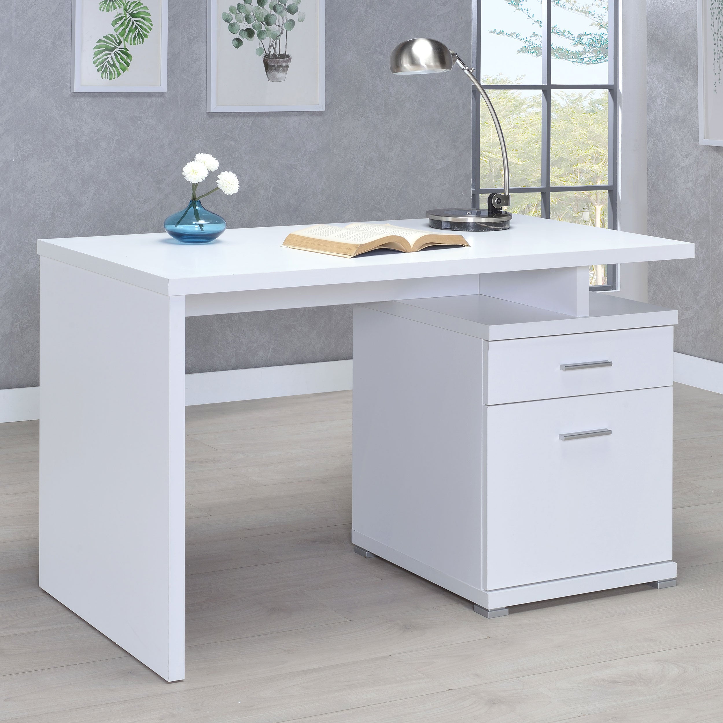 Irving 2-drawer Office Desk with Cabinet White