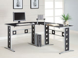 Keizer 3-piece L-shape Office Desk Set Black and Silver