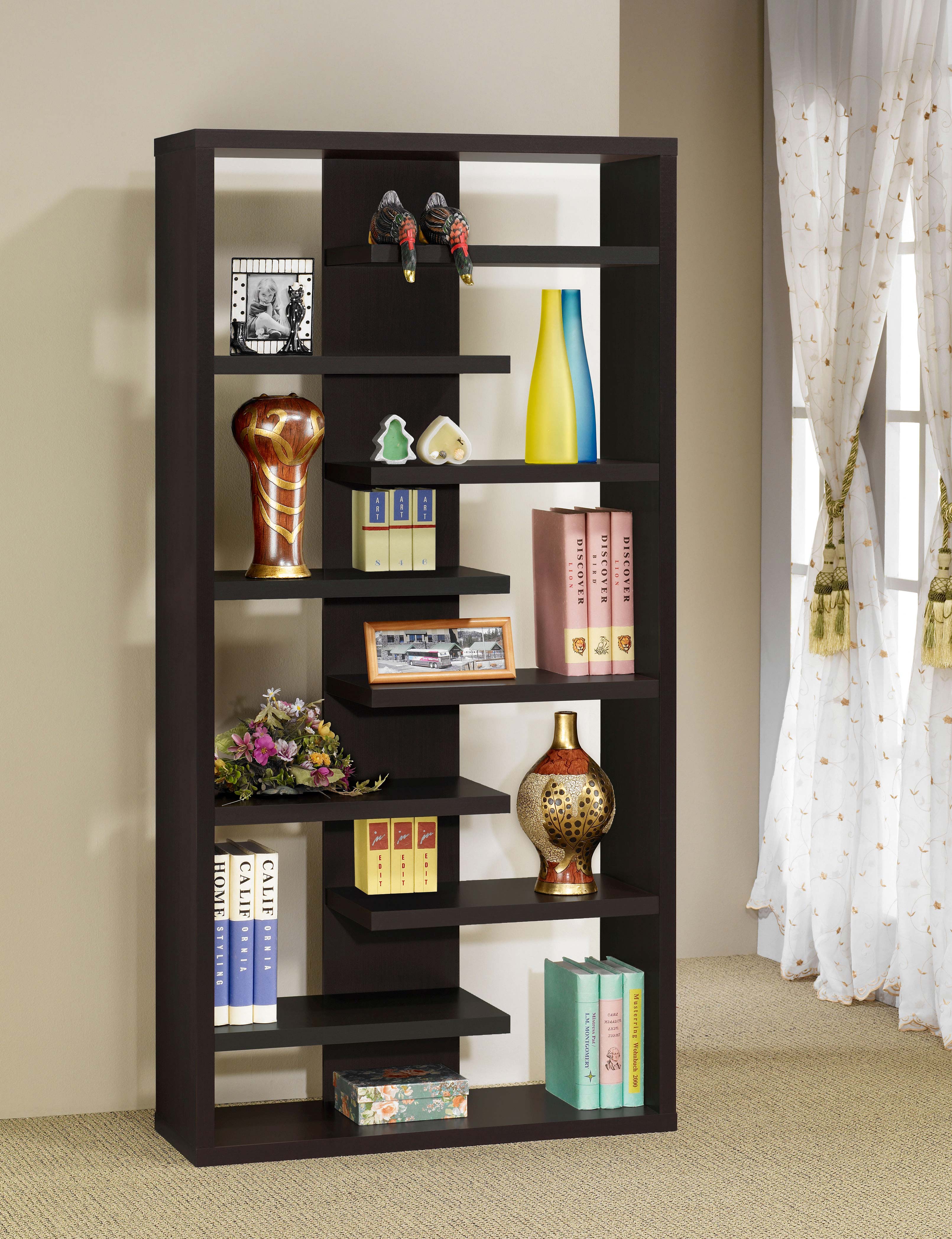 Altmark Bookcase with Staggered Floating Shelves Cappuccino