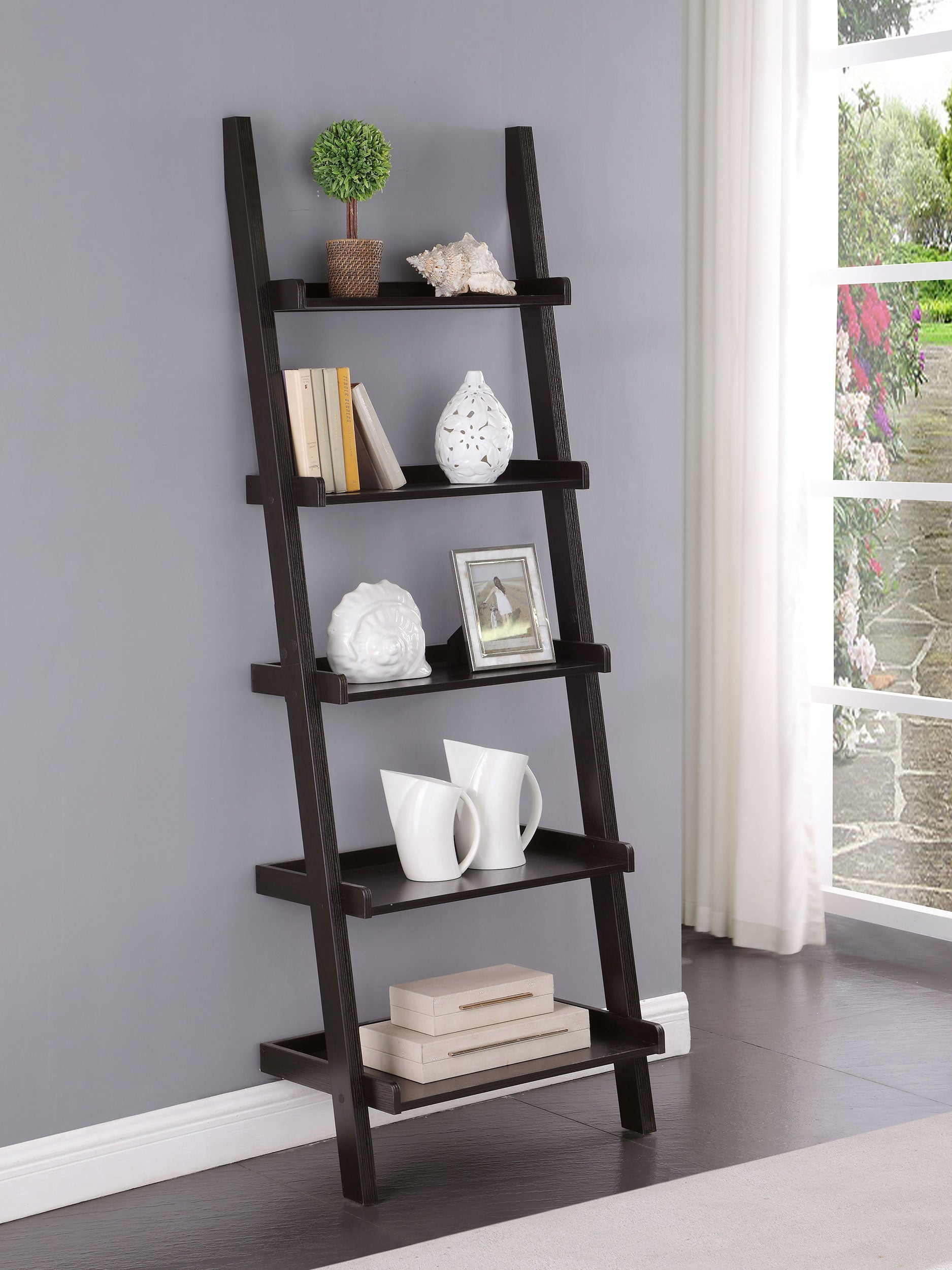 Colella 5-shelf Ladder Bookcase Cappuccino