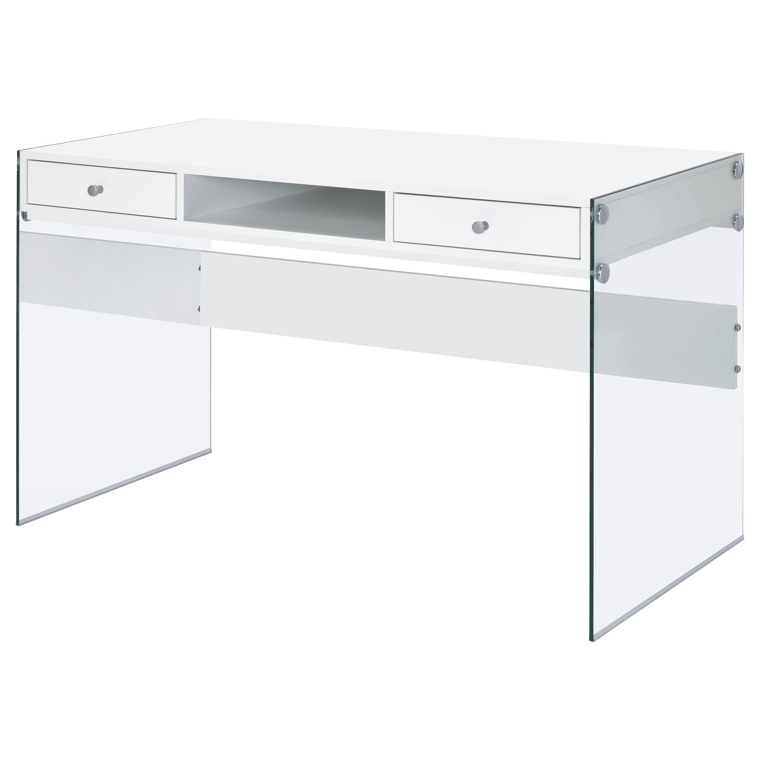 Dobrev 2-drawer Writing Desk Glossy White and Clear