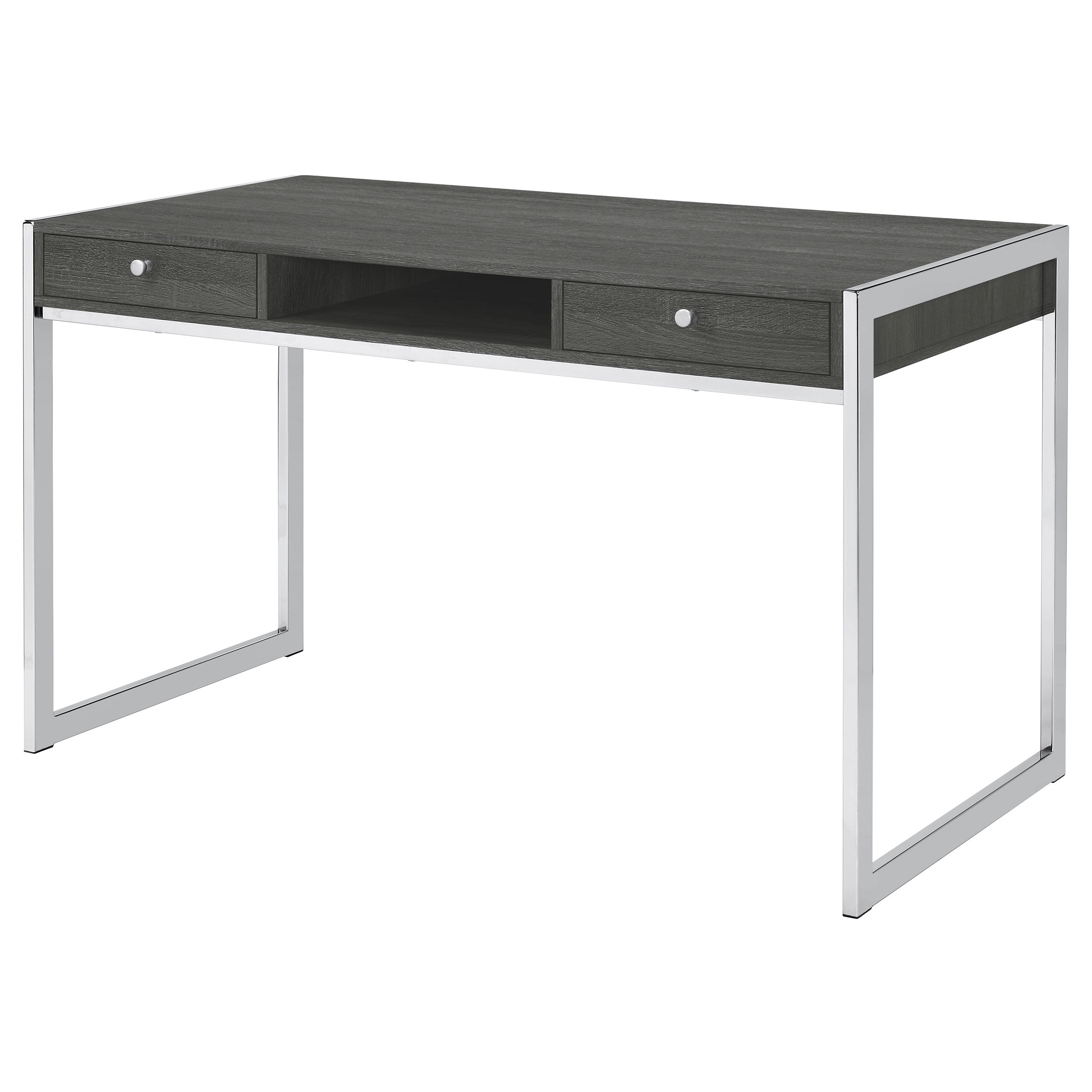 Wallice 2-drawer Writing Desk Weathered Grey and Chrome