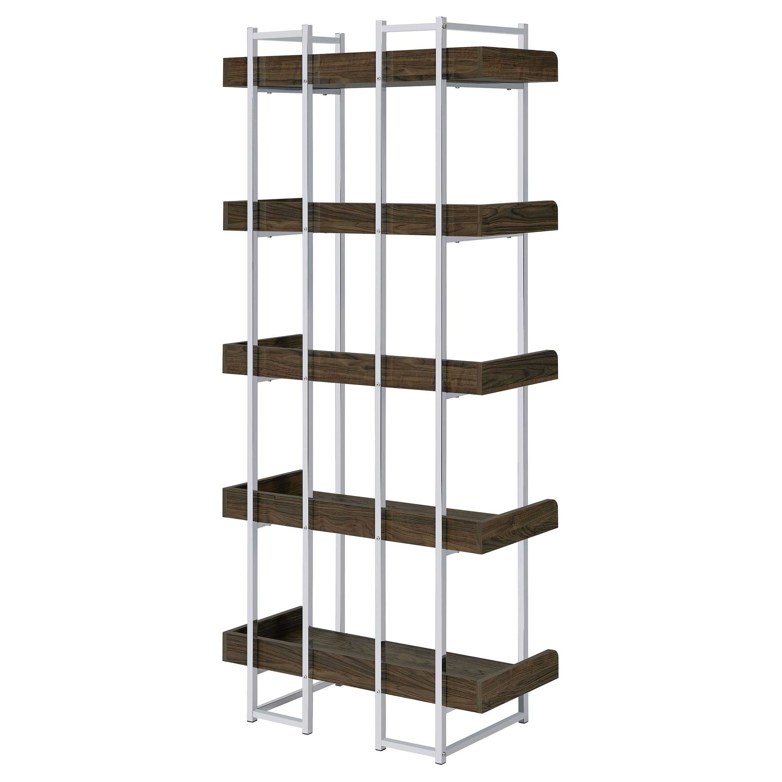 Angelica 5-shelf Bookcase Walnut and Chrome