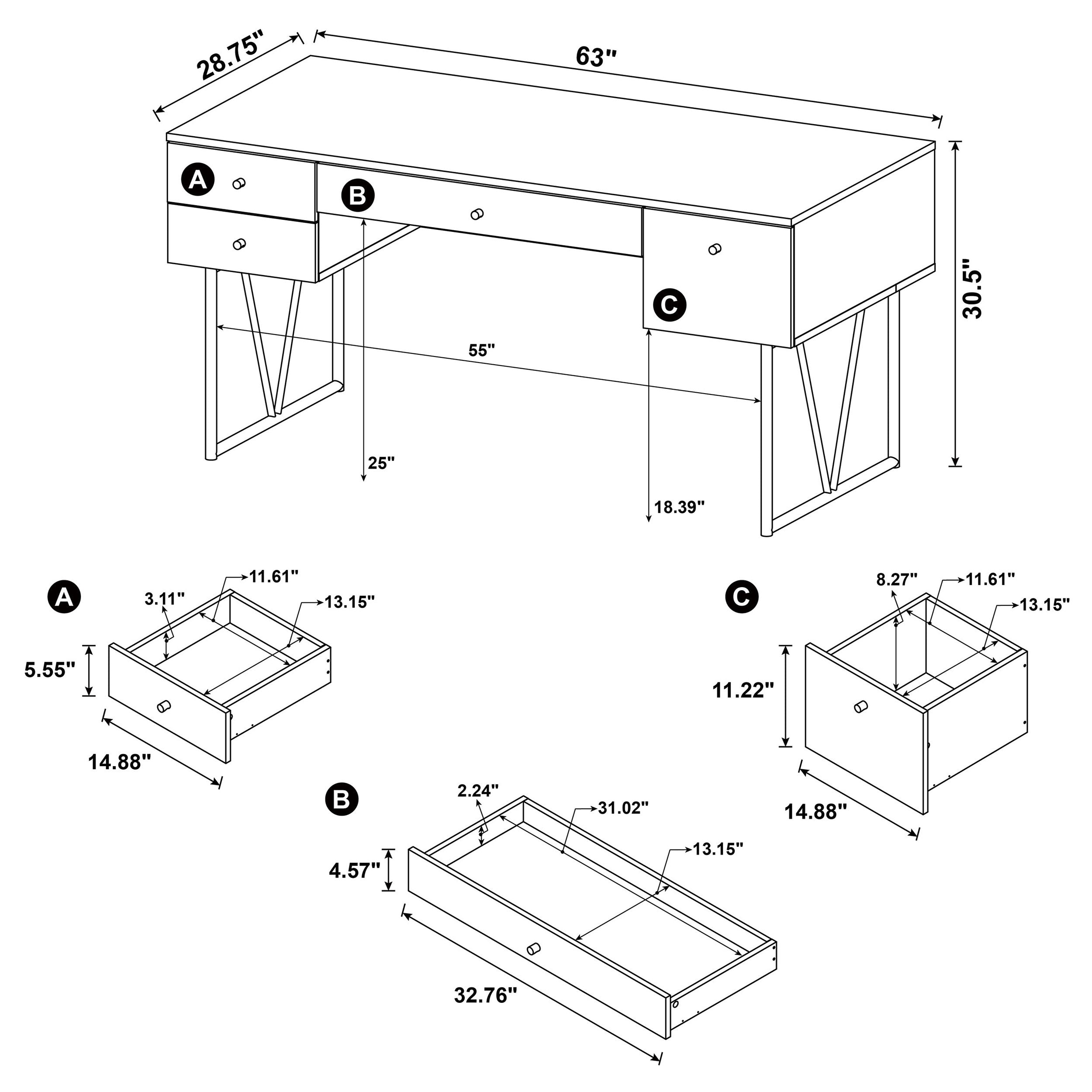 Analiese 4-drawer Writing Desk Grey Driftwood