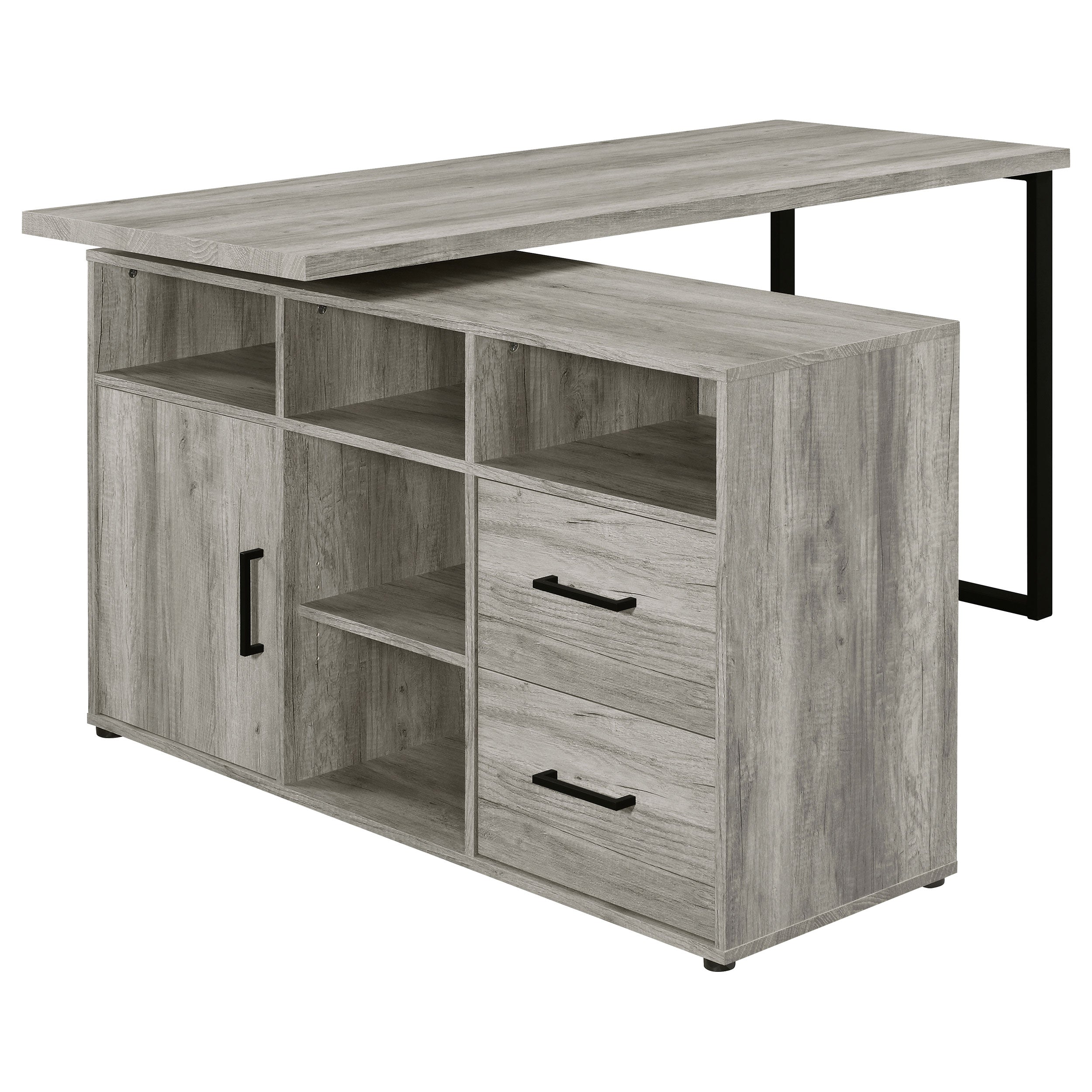 Hertford L-shape Office Desk with Storage Grey Driftwood