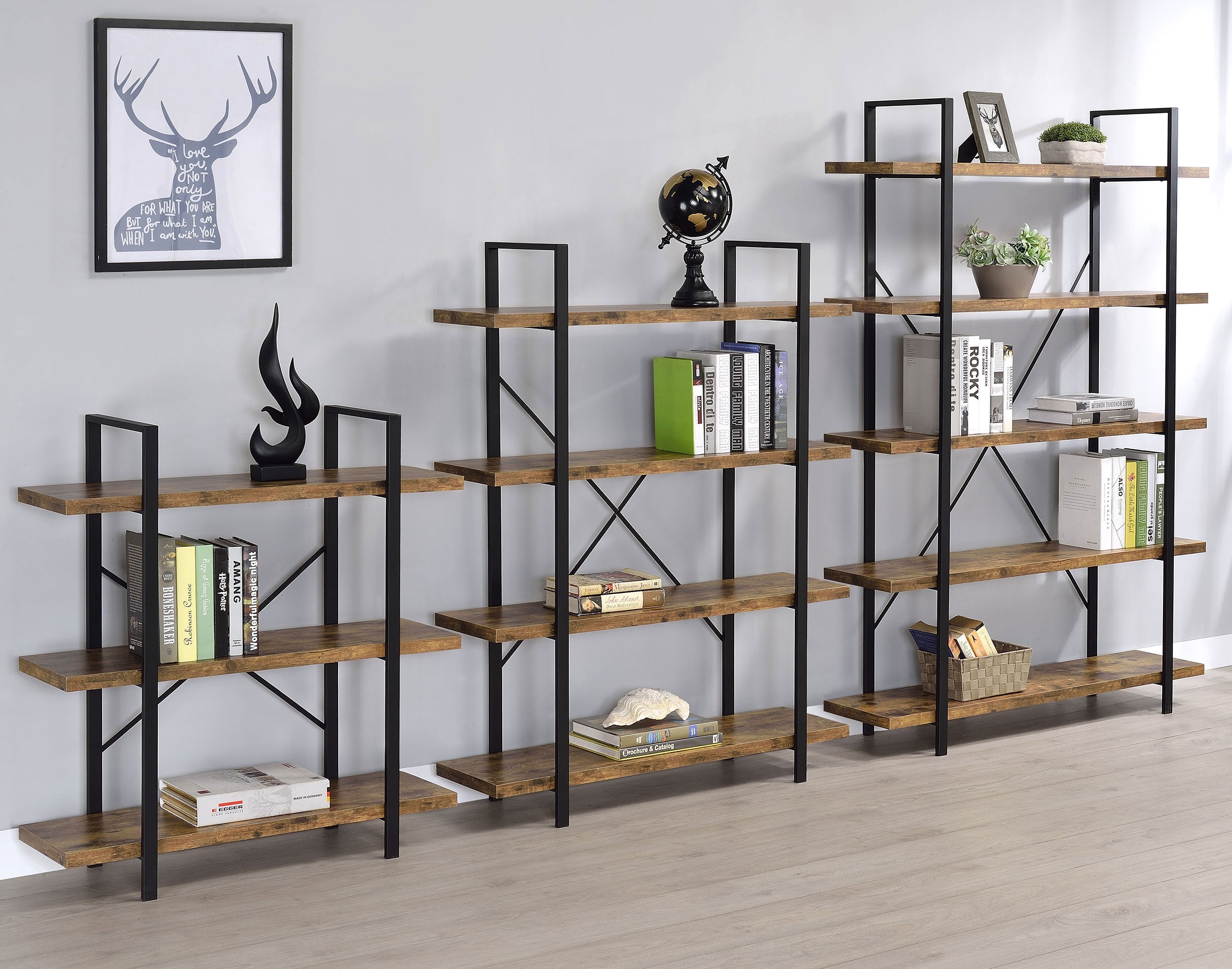 Cole 4-Shelf Bookcase Antique Nutmeg and Black