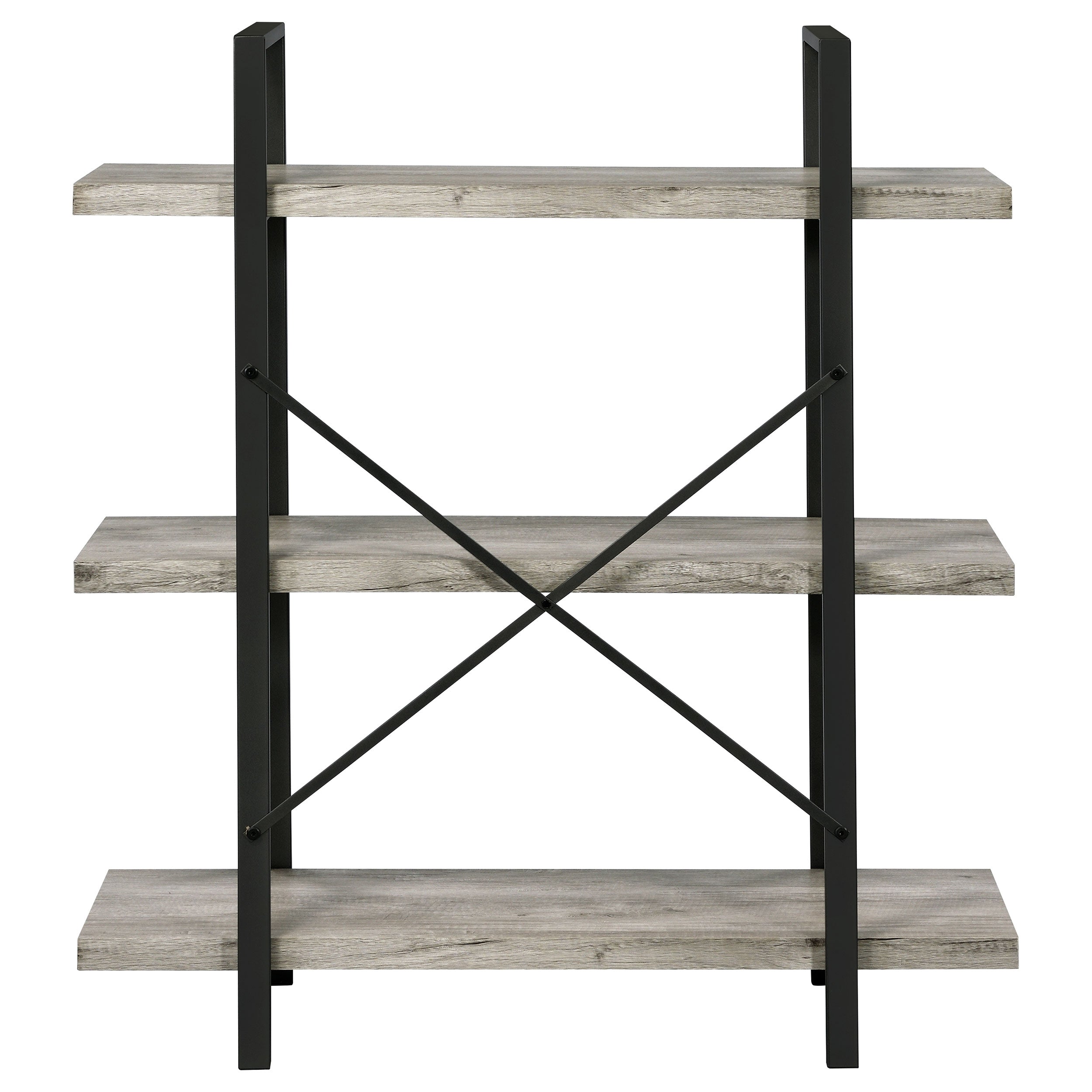 Cole 3-Shelf Bookcase Grey Driftwood and Gunmetal