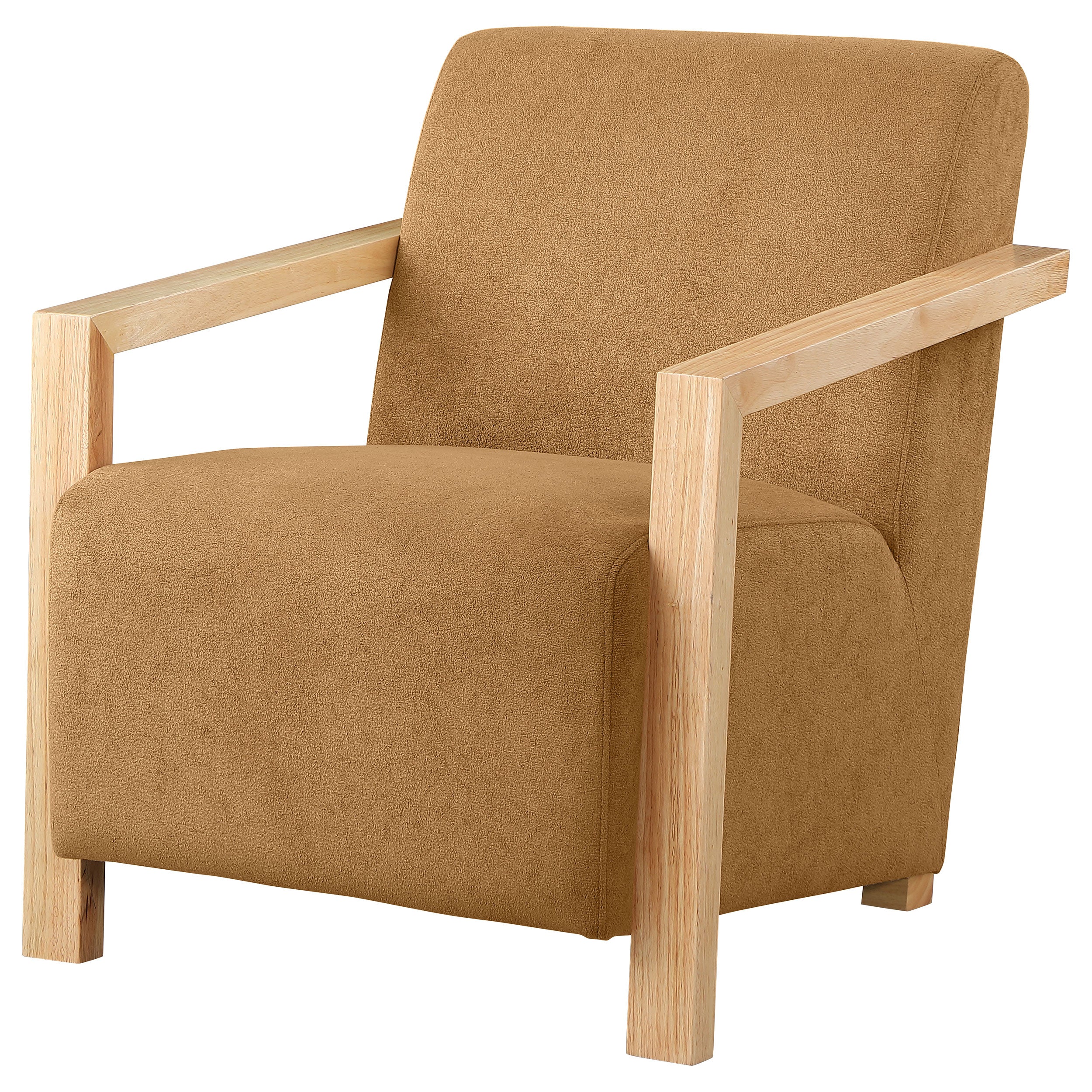 Diego Upholstered Accent Arm Chair with Wood Arms Honey