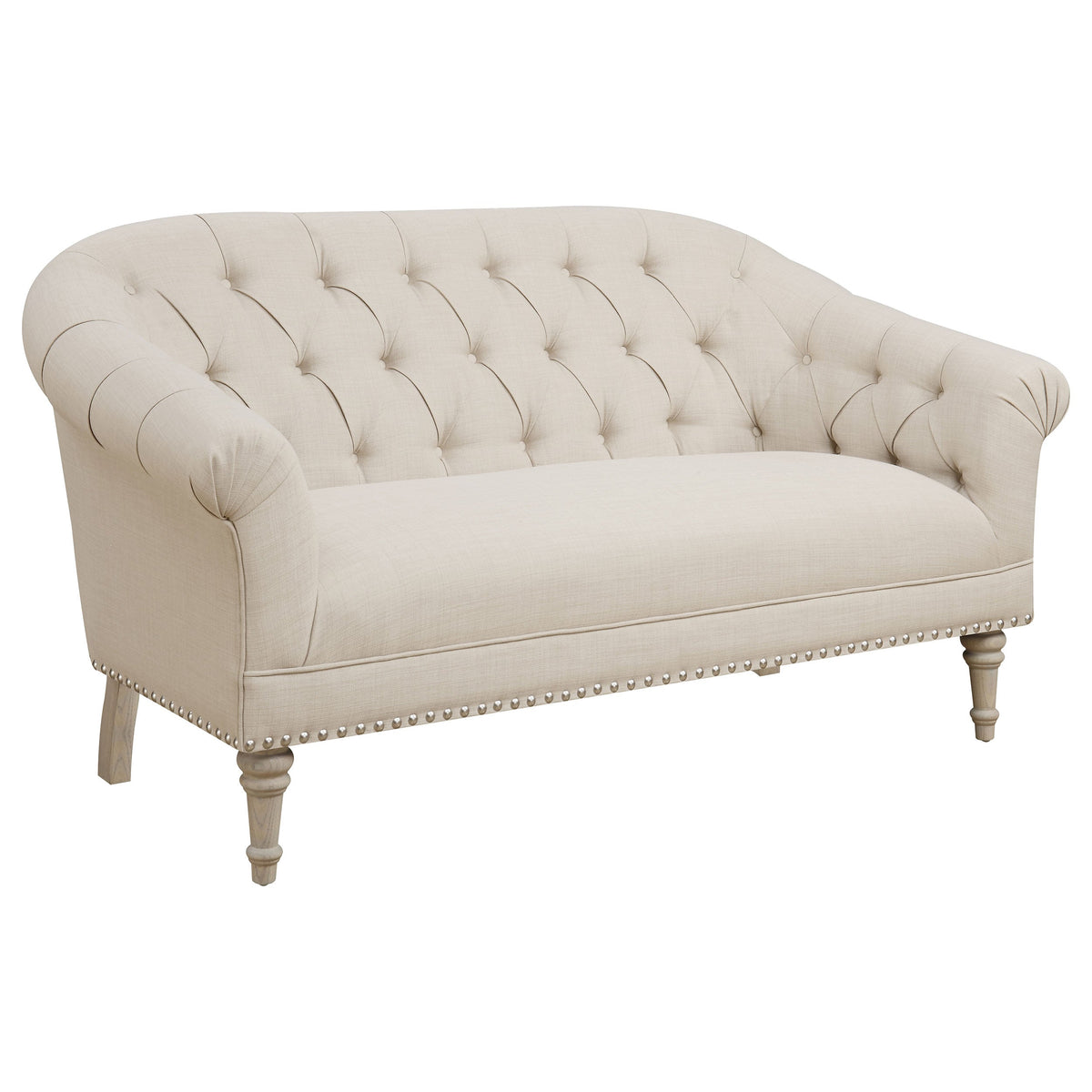 Billie Tufted Back Settee with Roll Arm Natural