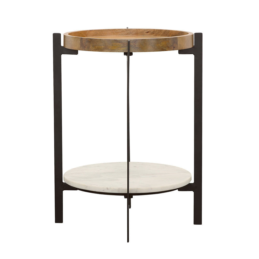 Adhvik Round Accent Table with Marble Shelf Natural and Black