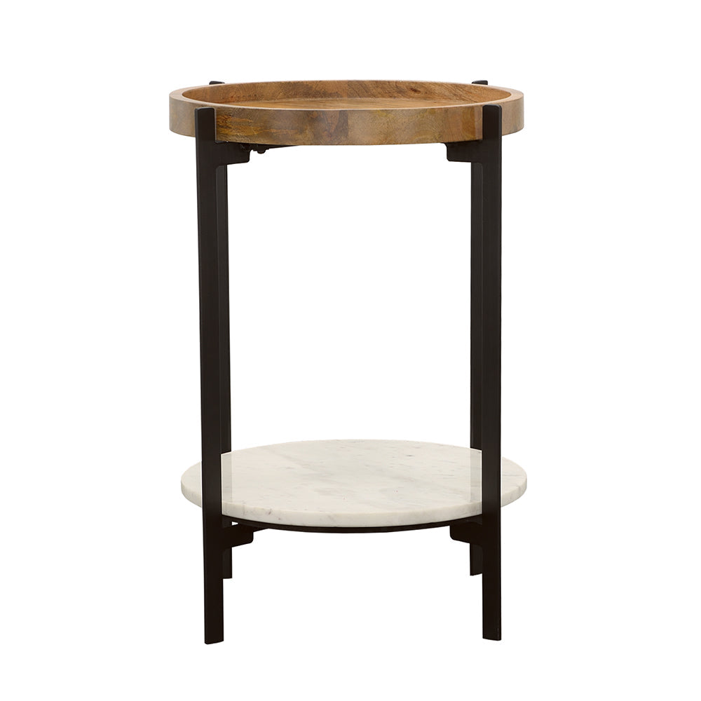 Adhvik Round Accent Table with Marble Shelf Natural and Black