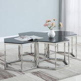 Hexagon Glass Top Accent Table Black and Silver