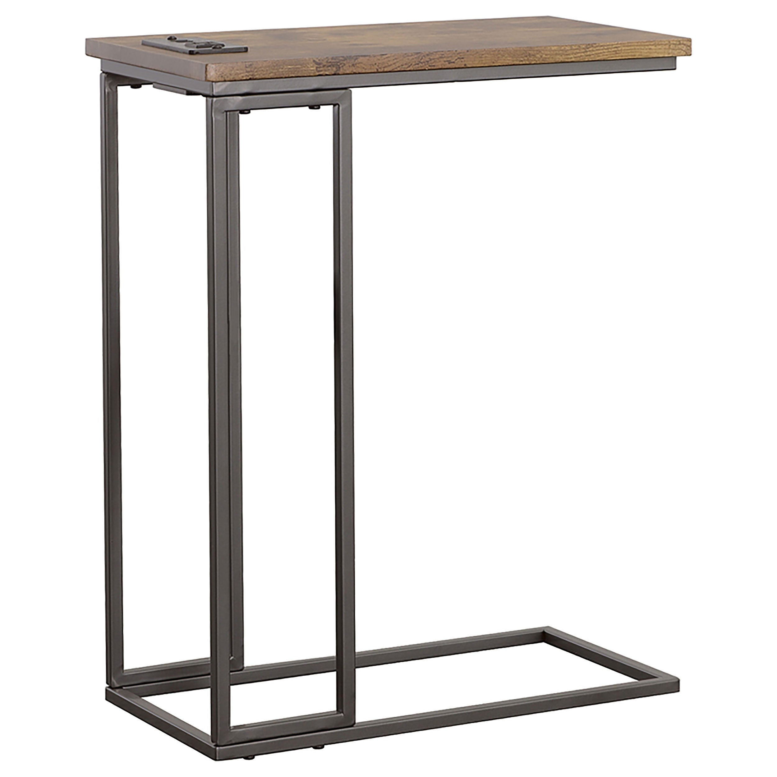 Rudy Snack Table with Power Outlet Gunmetal and Antique Brown