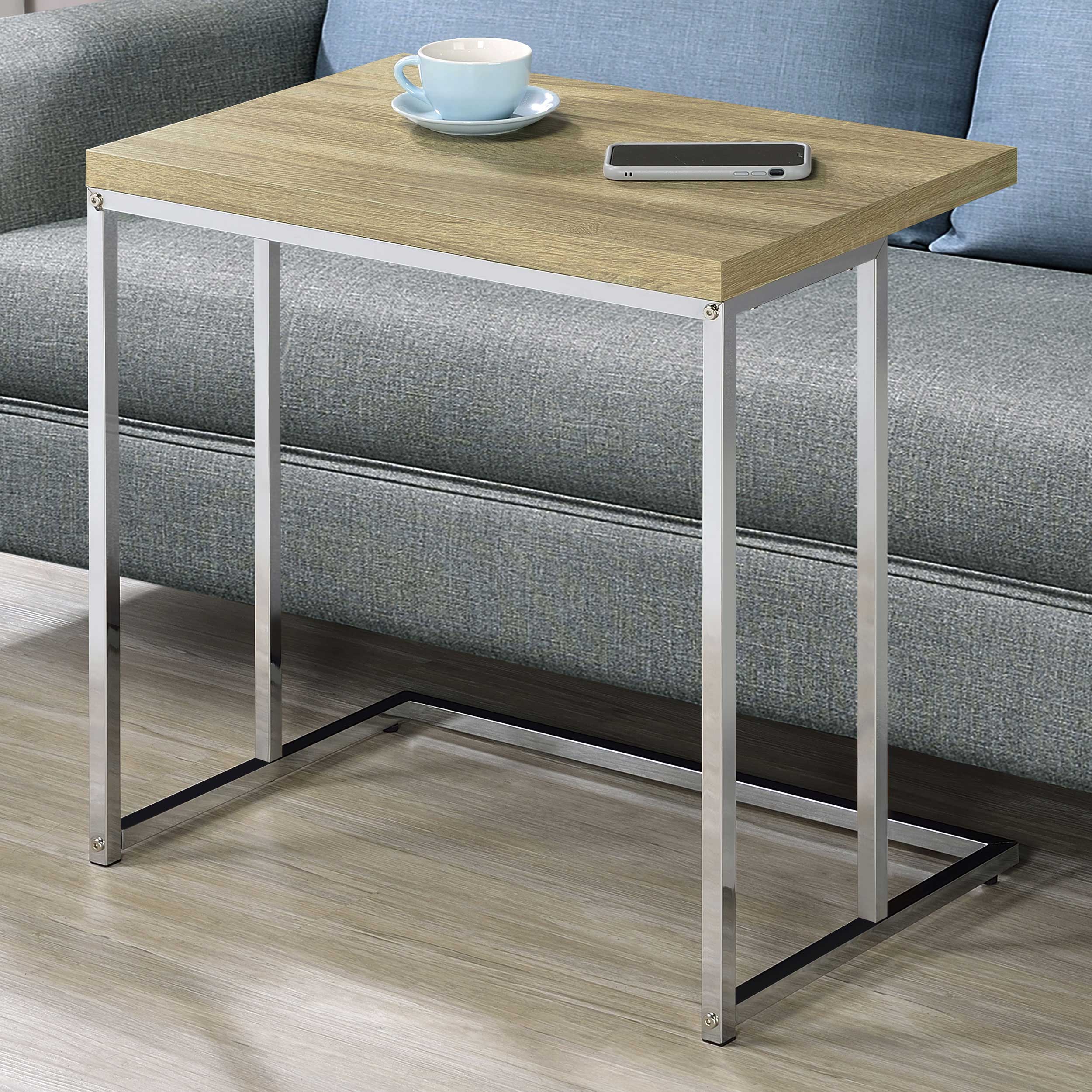 Rectangular Snack Table with Metal Base Natural and Chrome