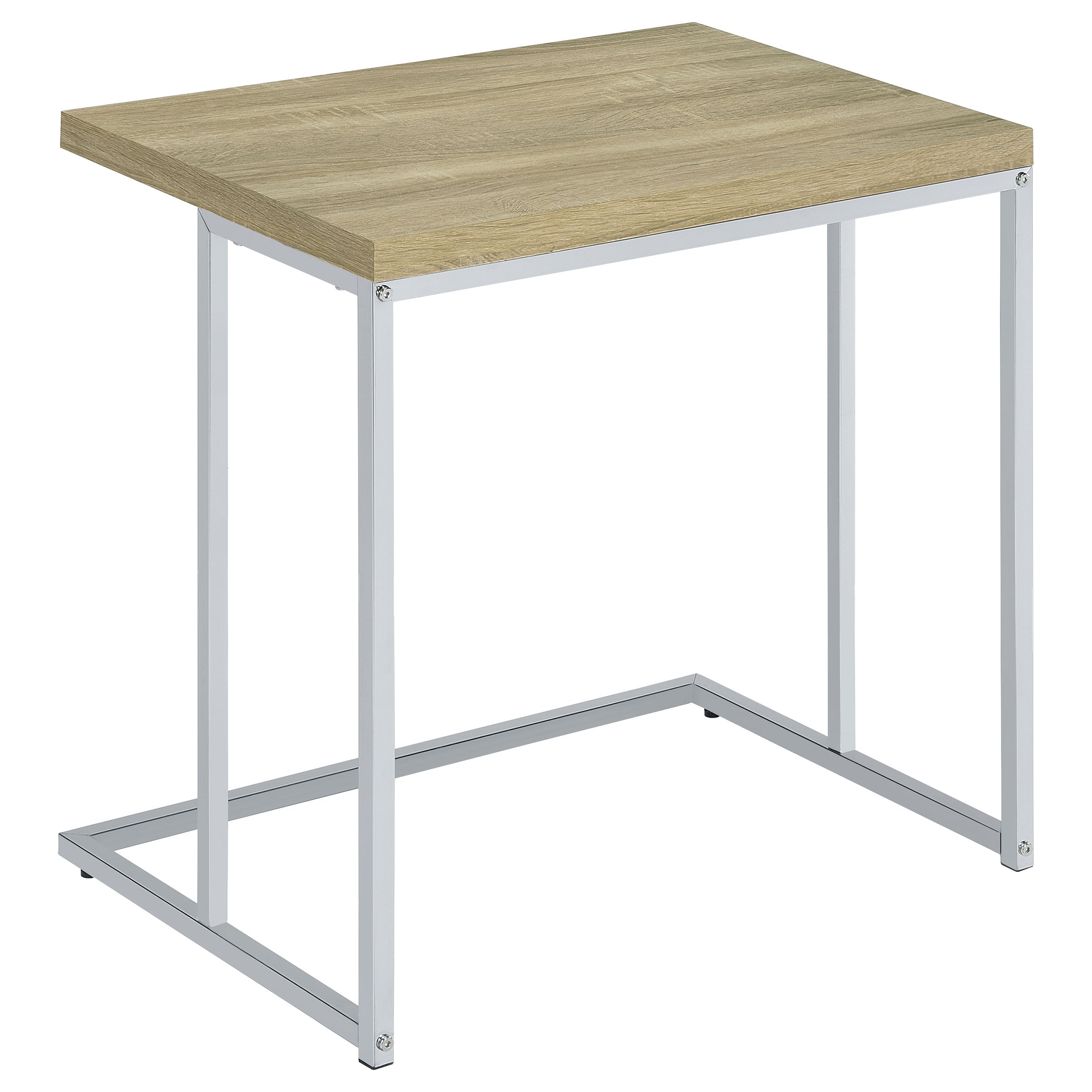 Rectangular Snack Table with Metal Base Natural and Chrome