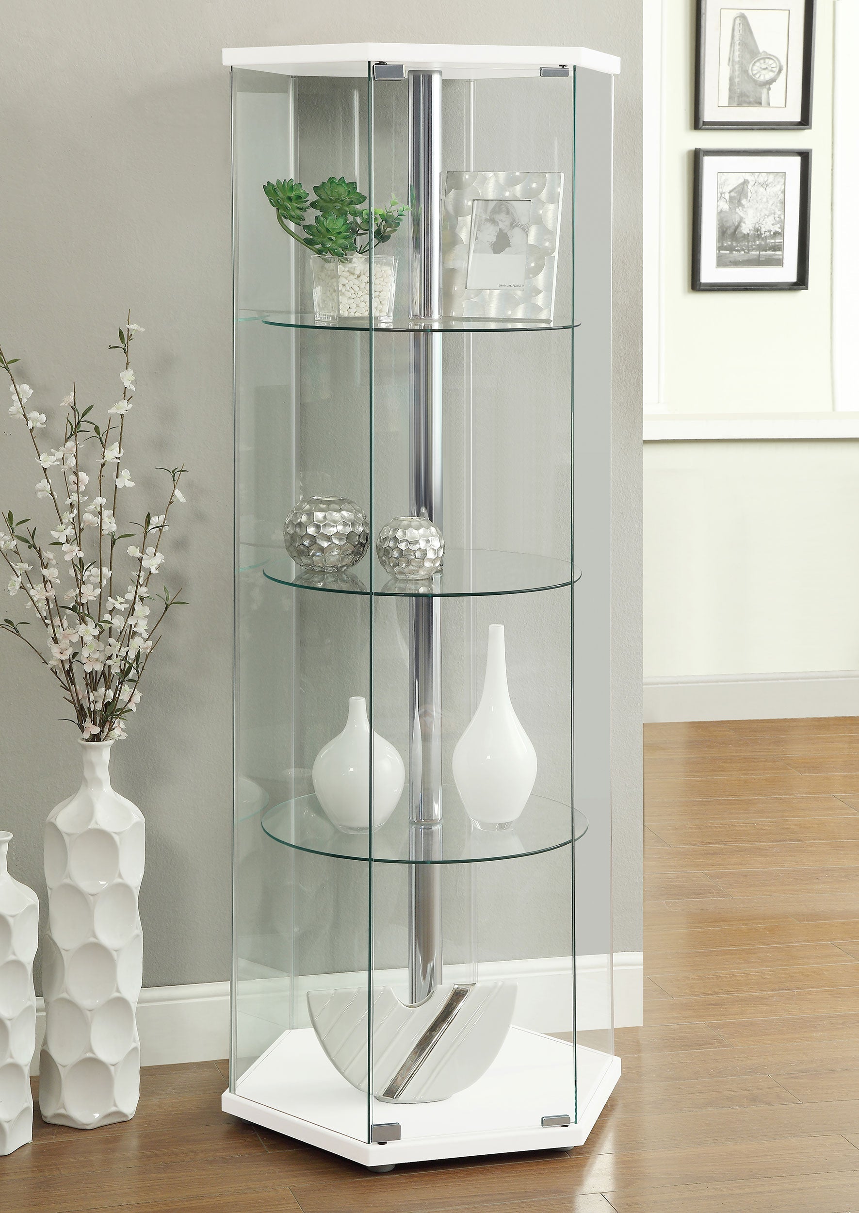 Zahavah 4-shelf Hexagon Shaped Curio Cabinet White and Clear