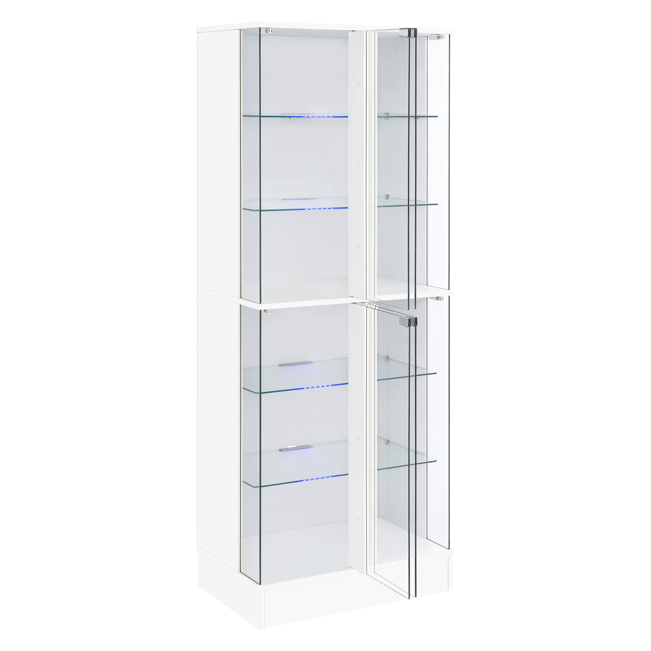 Cabra Display Case Curio Cabinet with Glass Shelves and LED Lighting White High Gloss