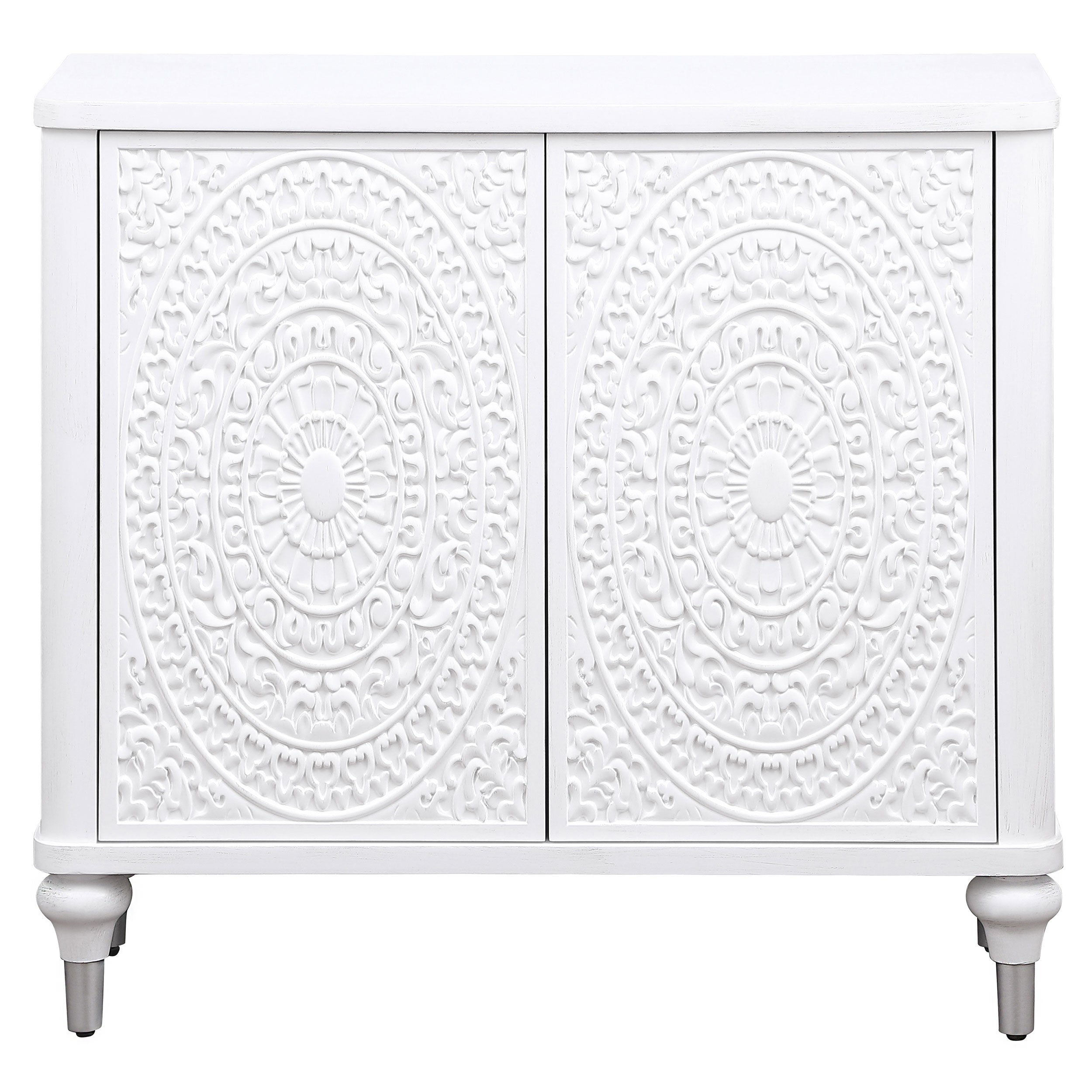 Cardella 2-door Mandala Accent Cabinet Distressed White