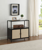 Amherst 3-shelf Radio Weave Cane Metal Accent Cabinet Black