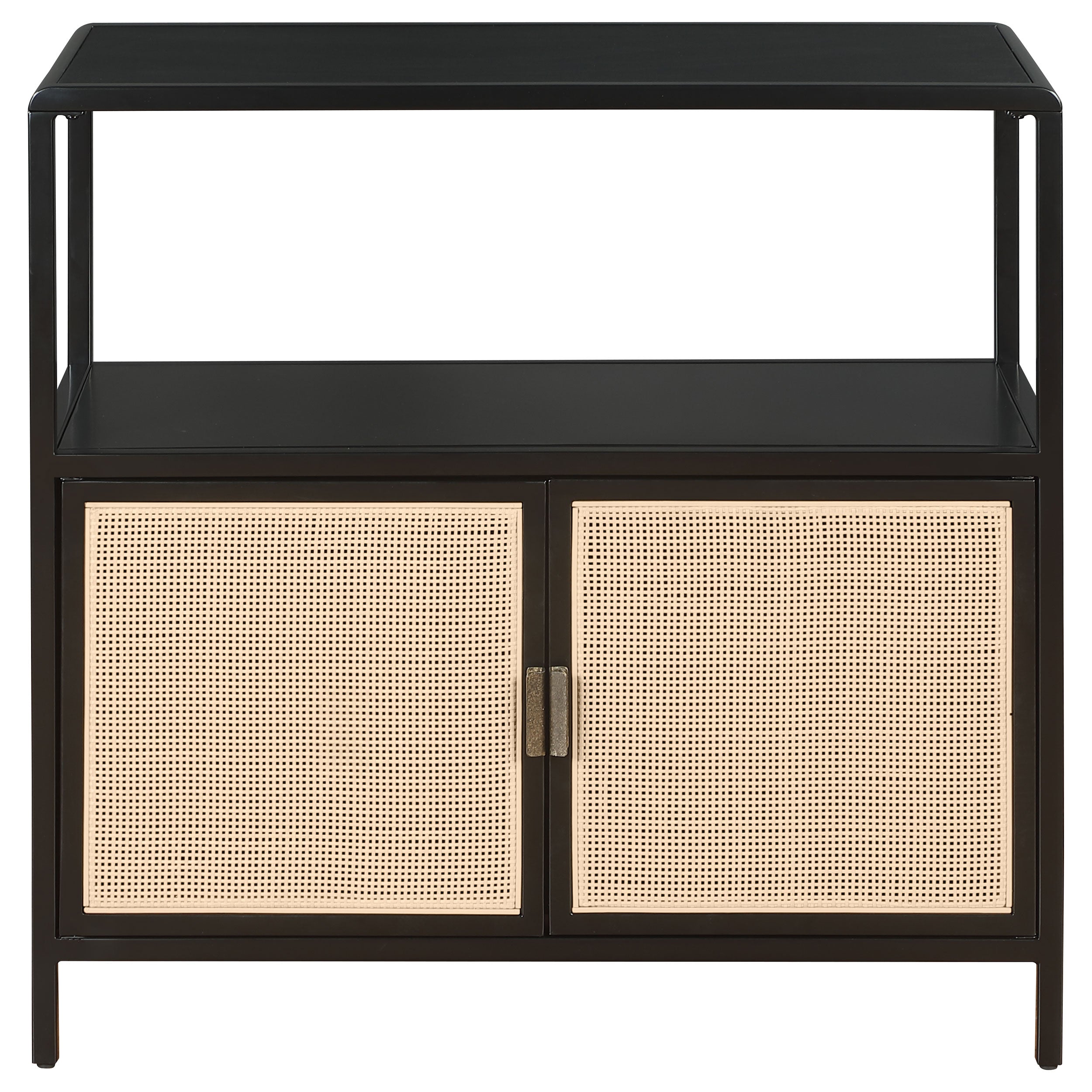 Amherst 3-shelf Radio Weave Cane Metal Accent Cabinet Black