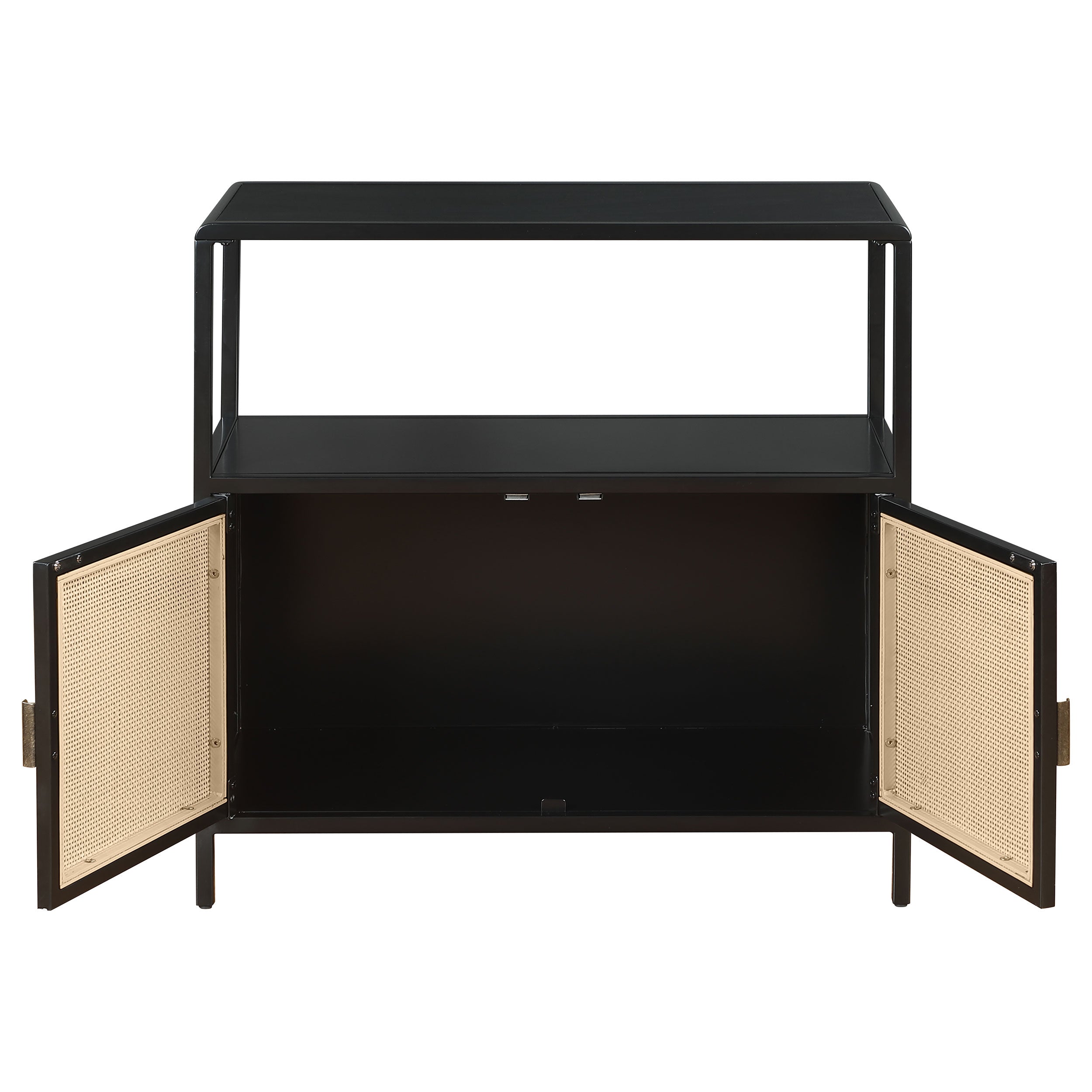 Amherst 3-shelf Radio Weave Cane Metal Accent Cabinet Black
