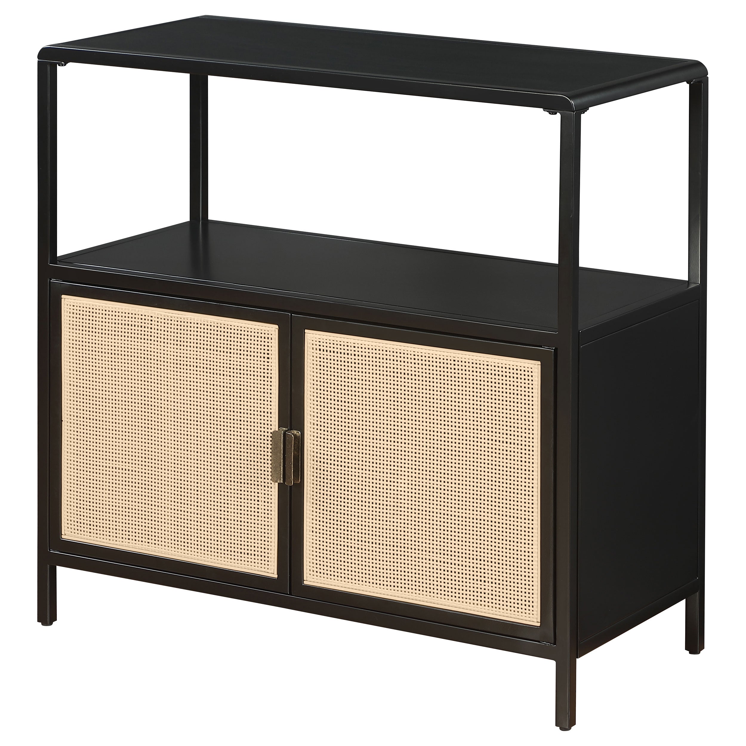Amherst 3-shelf Radio Weave Cane Metal Accent Cabinet Black
