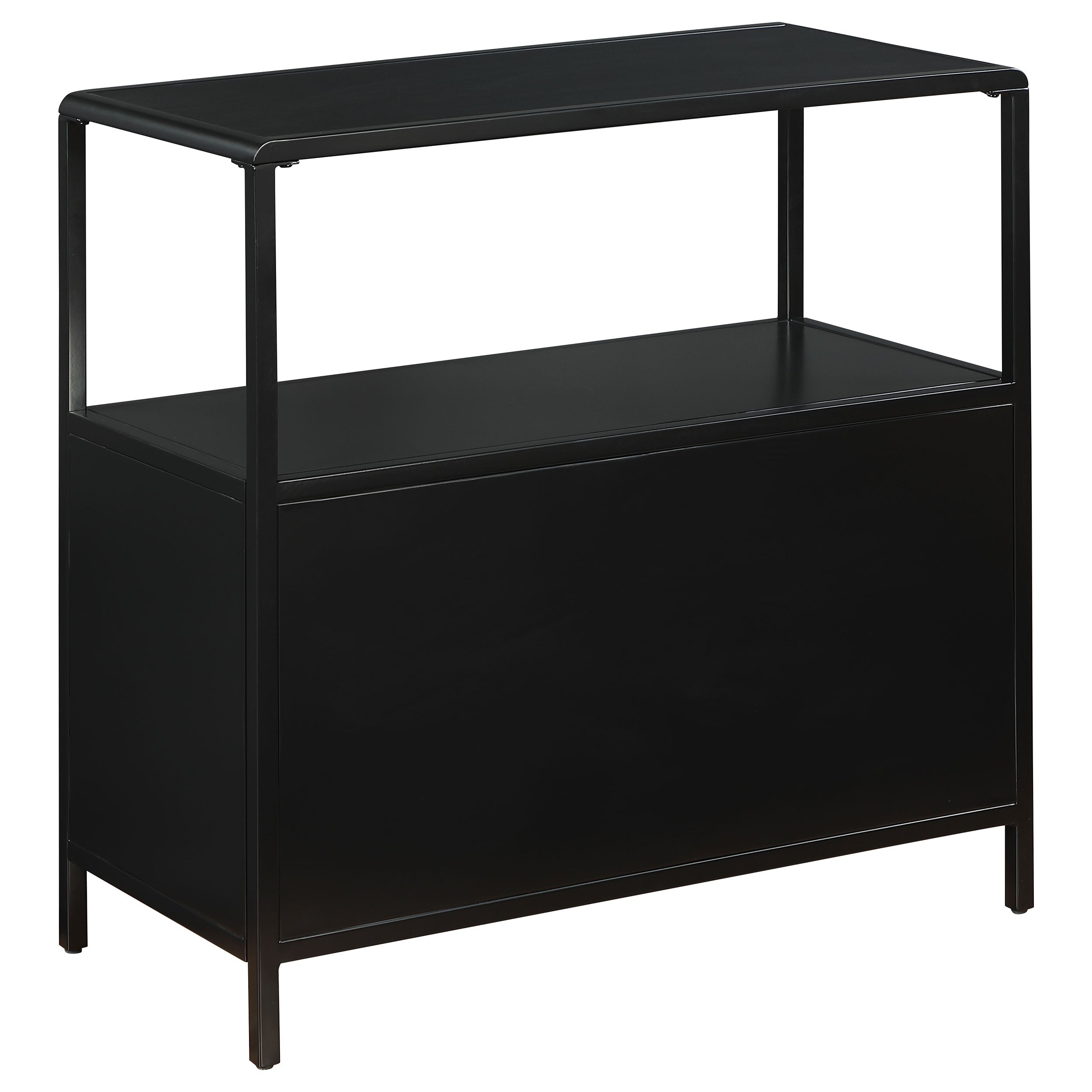 Amherst 3-shelf Radio Weave Cane Metal Accent Cabinet Black