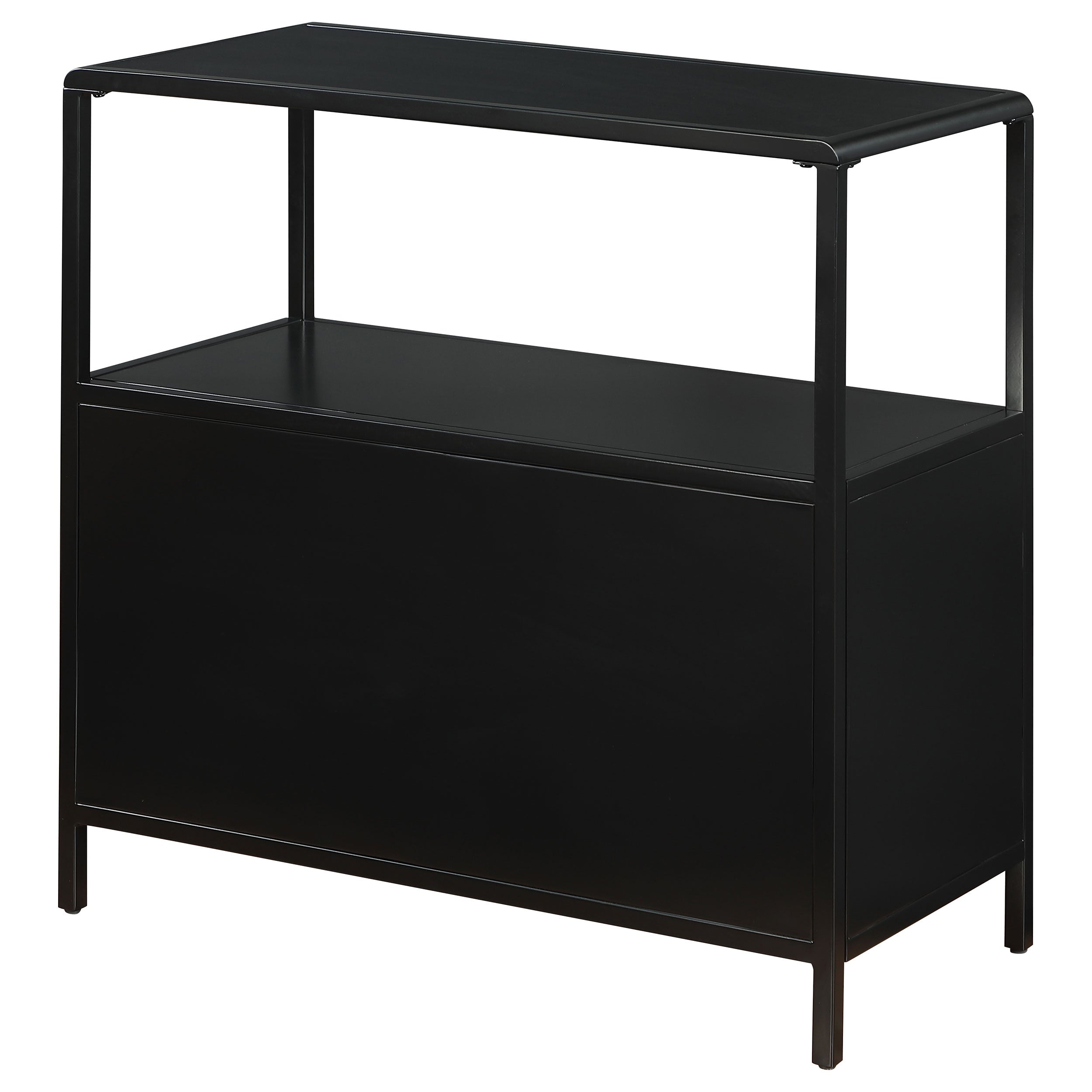 Amherst 3-shelf Radio Weave Cane Metal Accent Cabinet Black