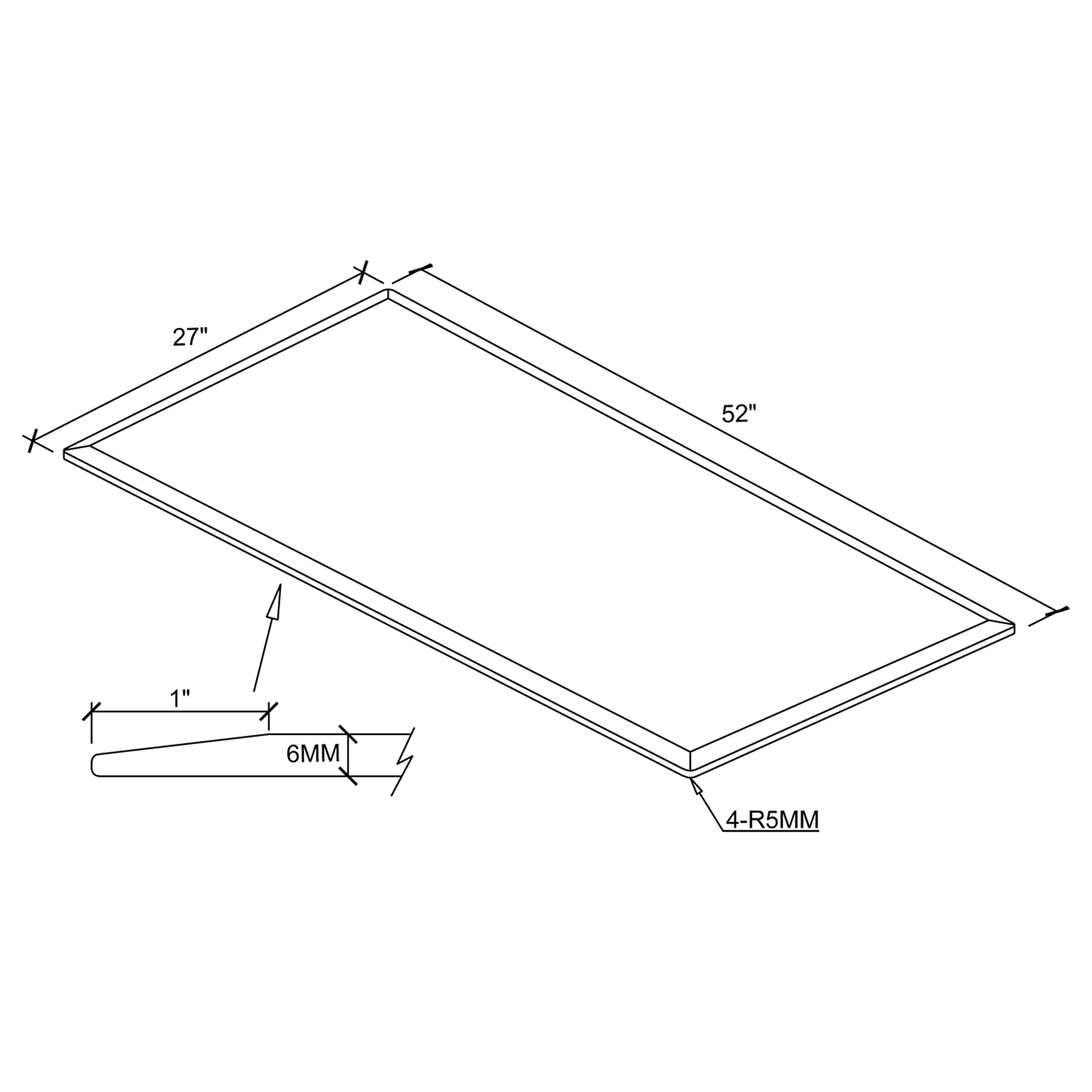 52x27-inch 6mm Rectangular Clear Tempered Glass Top