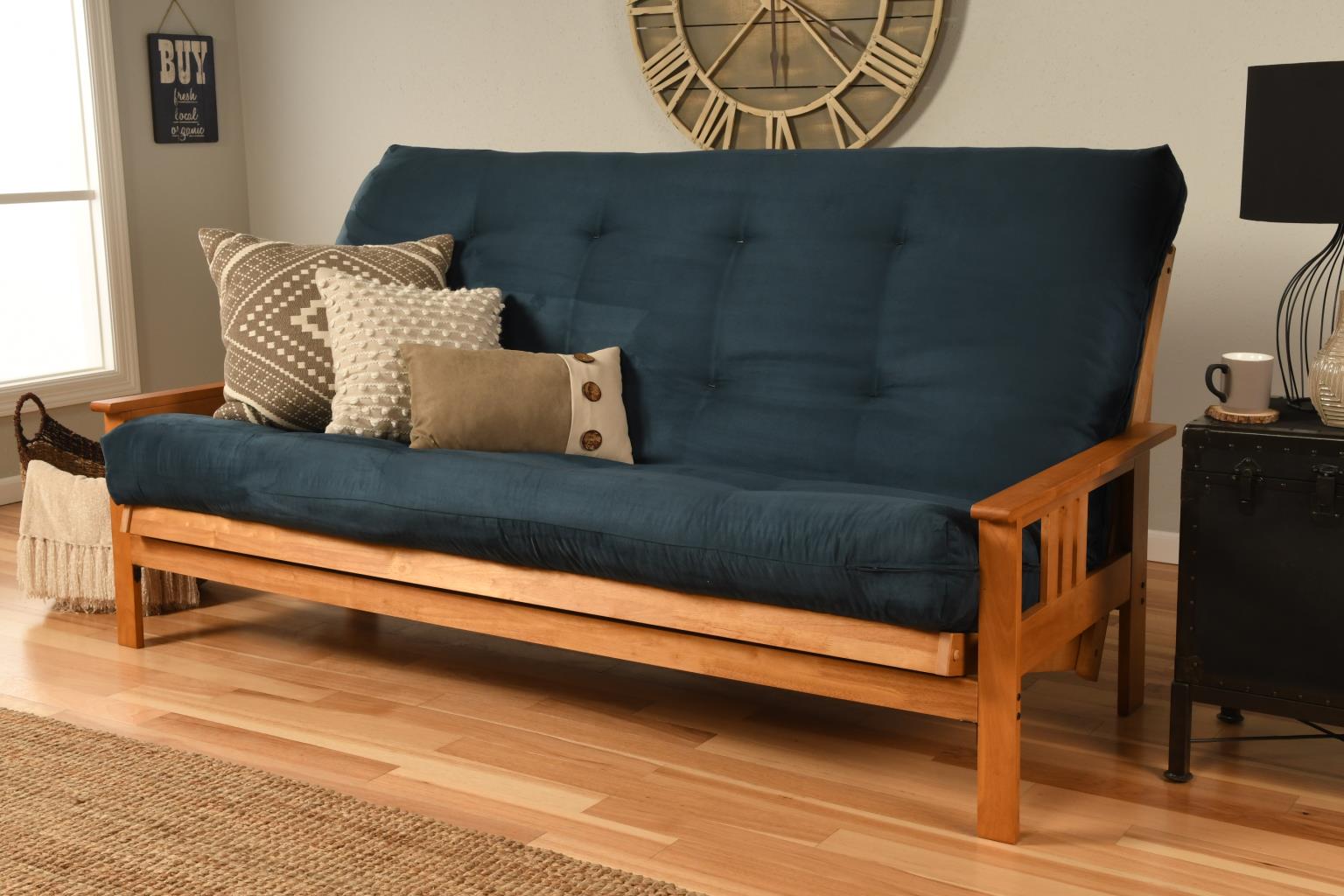 #6000 276 Coil Hinged Queen-size Futon Mattress in Suede Navy