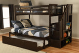 Kelcie Twin/Twin Bunk Bed in Dark Chocolate with Trundle Bed