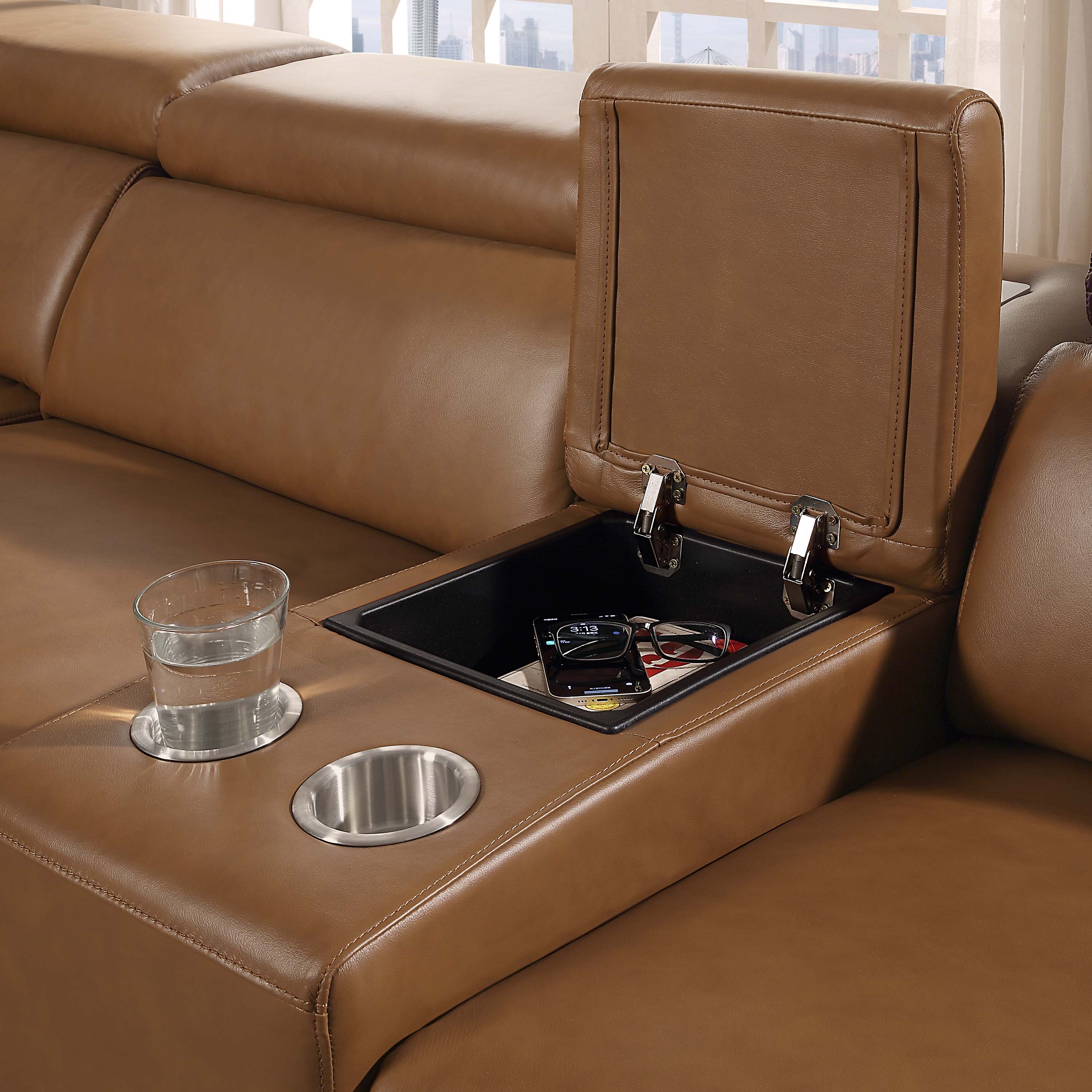 Aneila Leather Sectional with Bluetooth Speaker