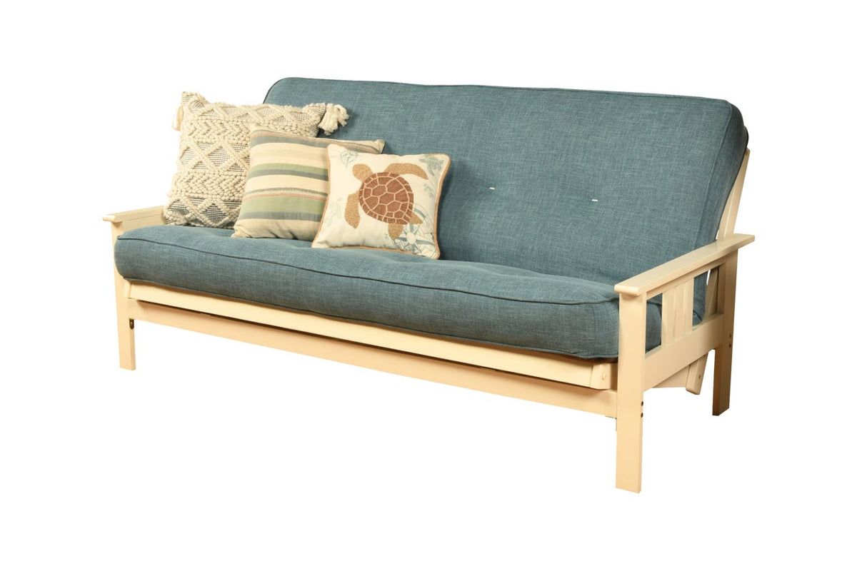 #6000 276 Coil Hinged Full-size Futon Mattress in Linen Aqua