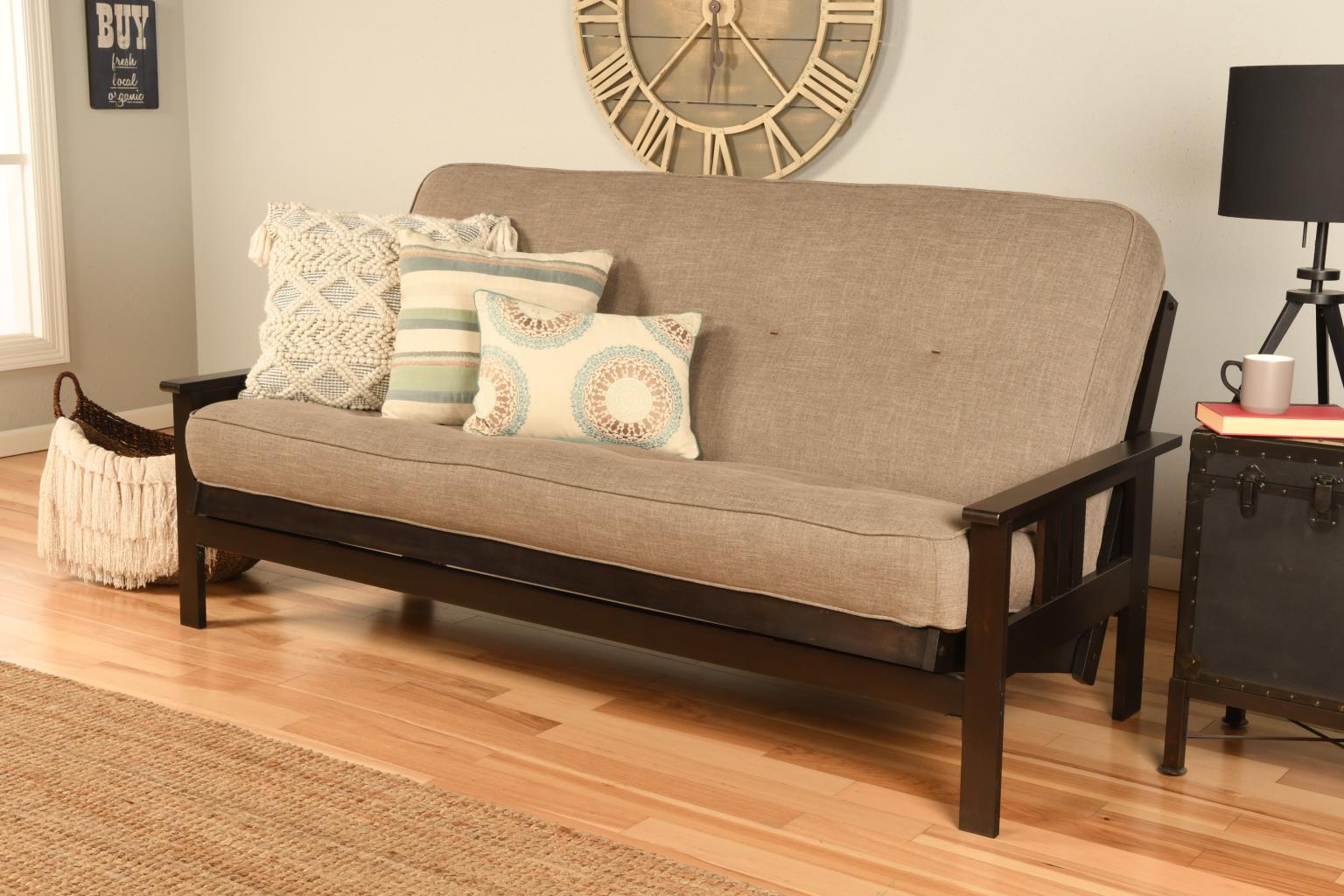 #6000 276 Coil Hinged Full-size Futon Mattress in Linen Stone