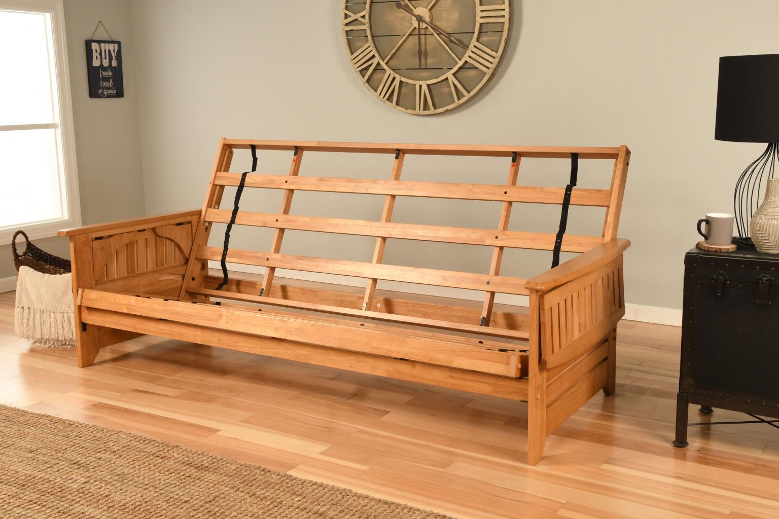 Phoenix Queen-size Futon Frame in Butternut Finish