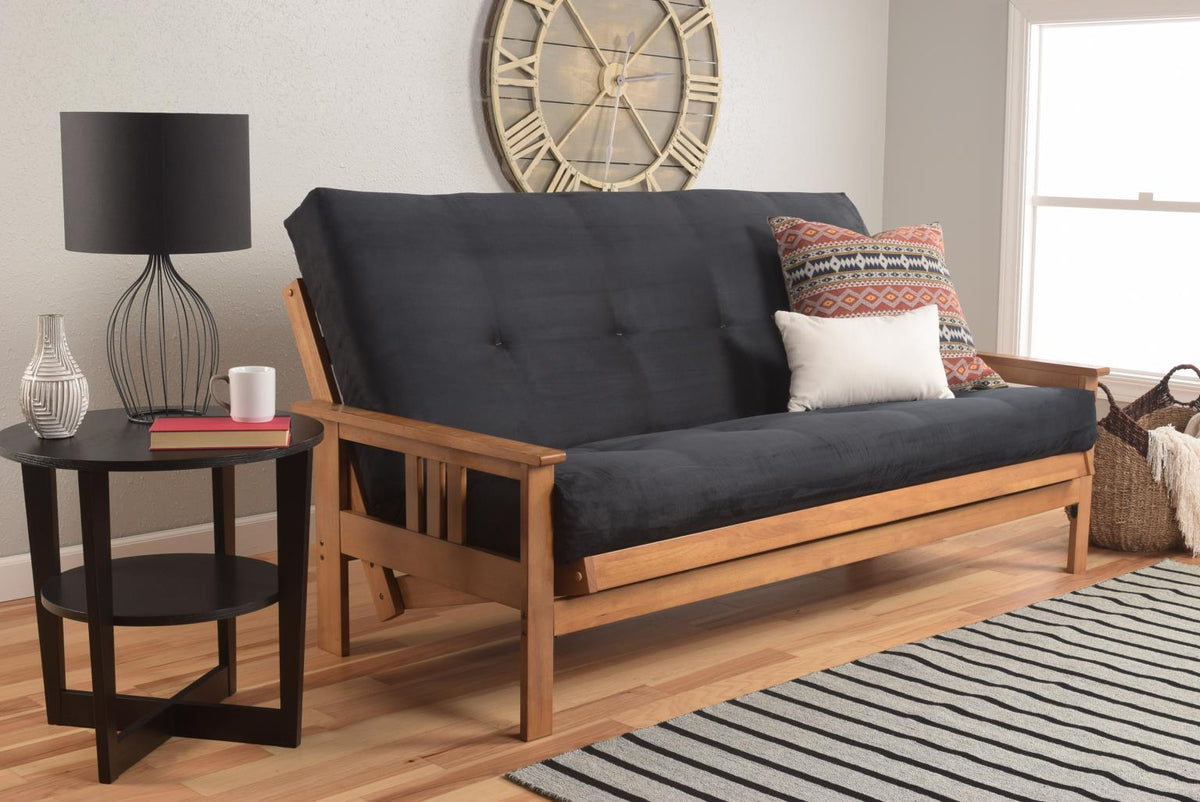 #6000 276 Coil Hinged Full-size Futon Mattress in Suede Black