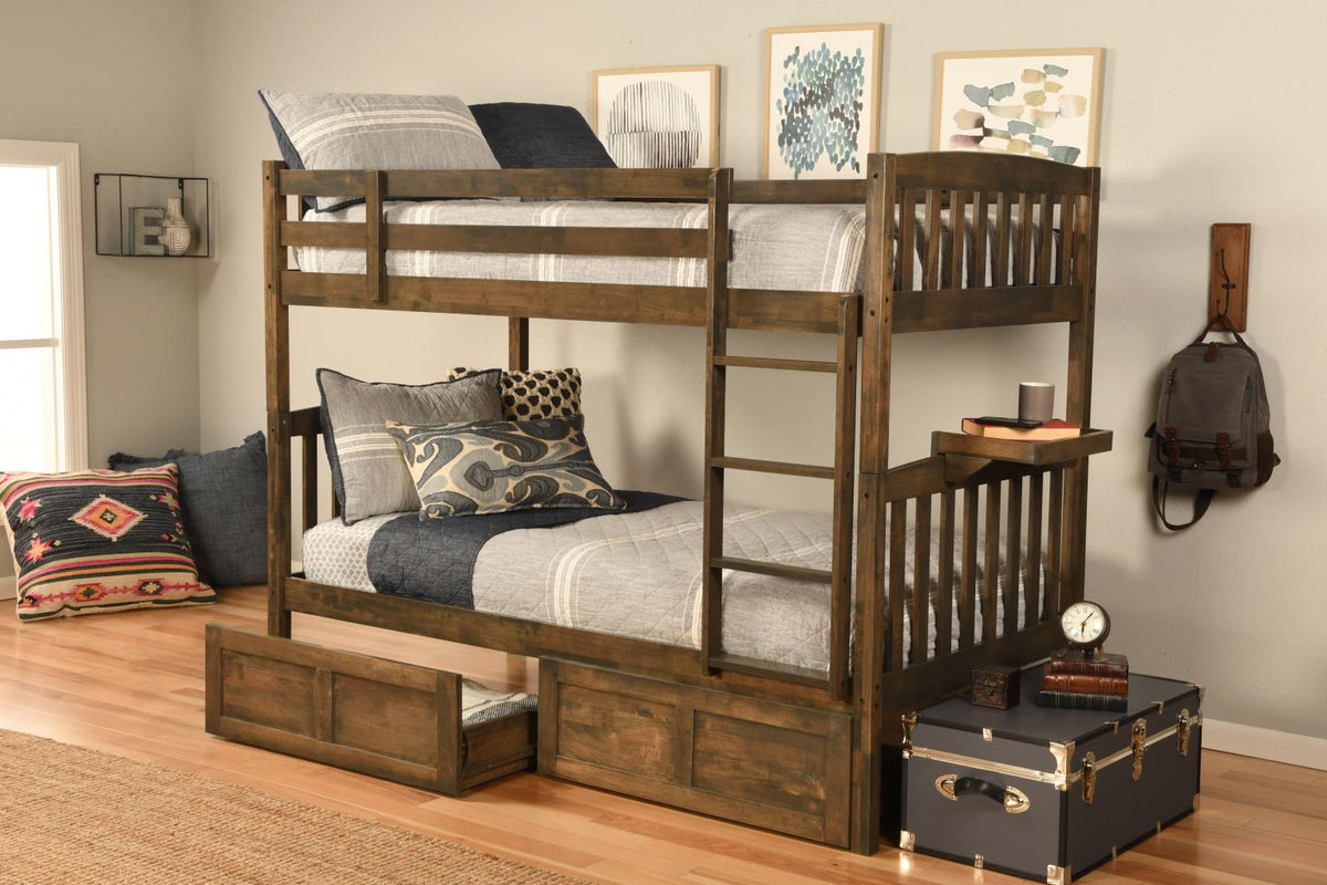 Claire Twin over Twin Bunk Bed in Rustic Walnut